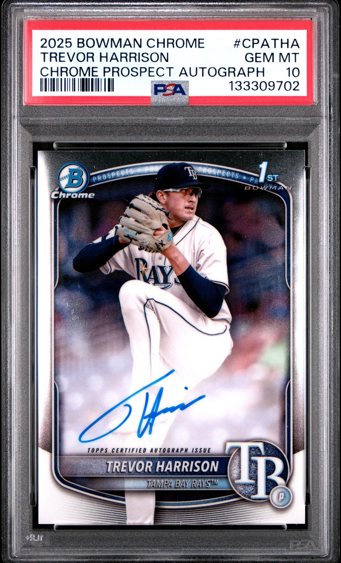 2025 Bowman Chrome Prospect Autographs Trevor Harrison #Cpatha Gem Mt 10 front