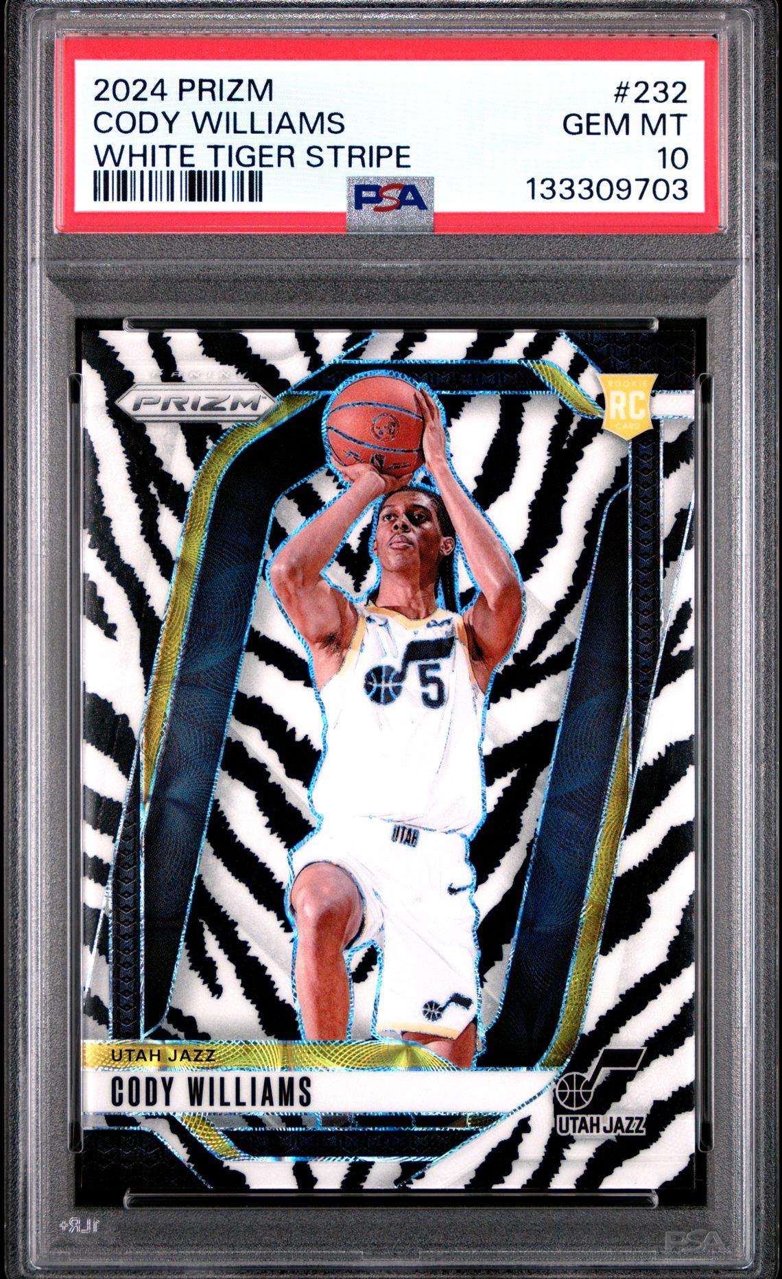 2024 Panini Prizm Cody Williams #232 (White Tiger Stripe) Gem Mt 10 front