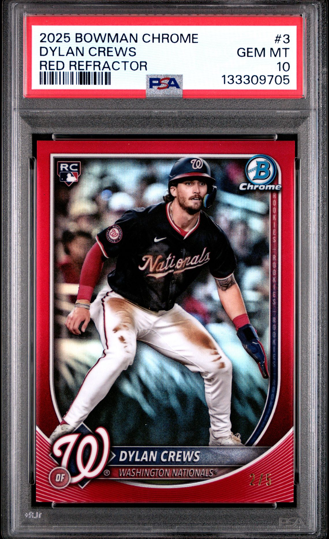 2025 Bowman Chrome Dylan Crews #3 (Red Refractor) Gem Mt 10 front