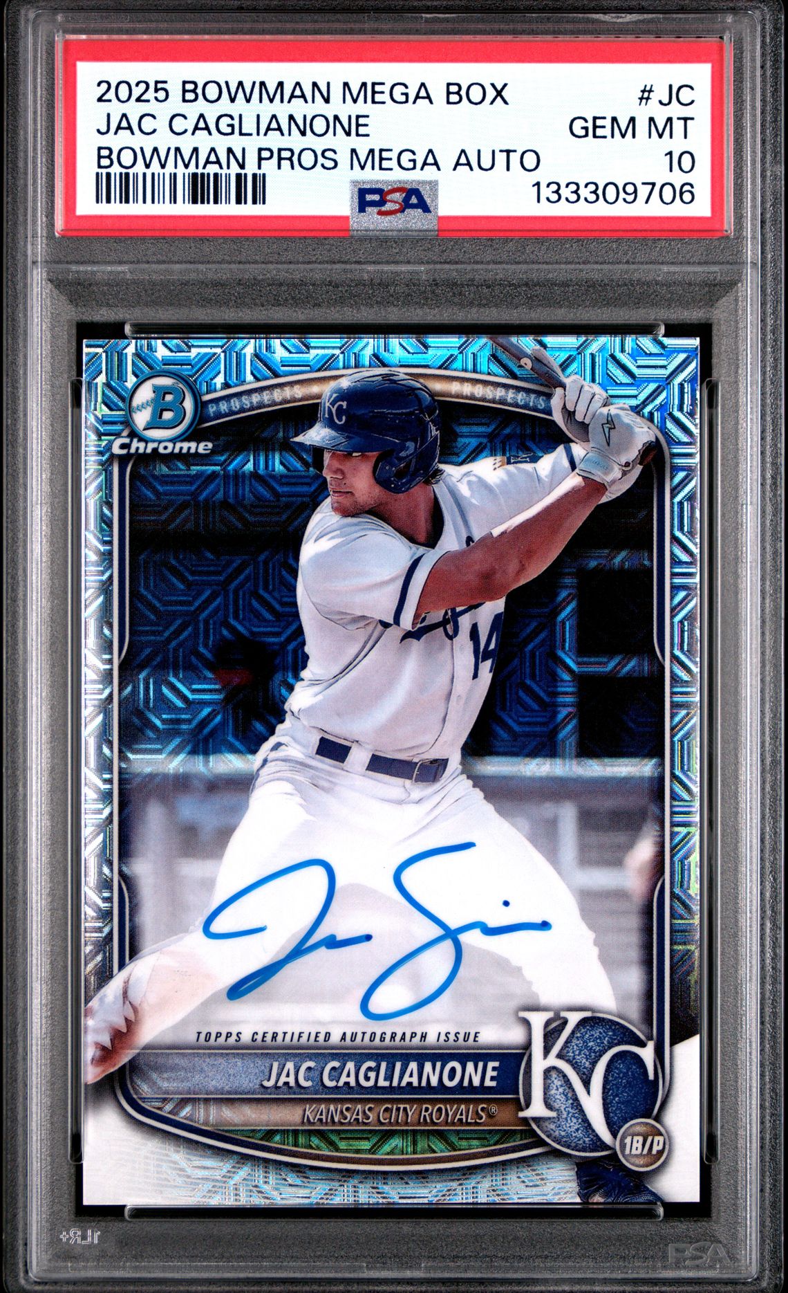 2025 Bowman Mega Box Bowman Prospect Mega Autographs Jac Caglianone #Jc Gem Mt 10 front