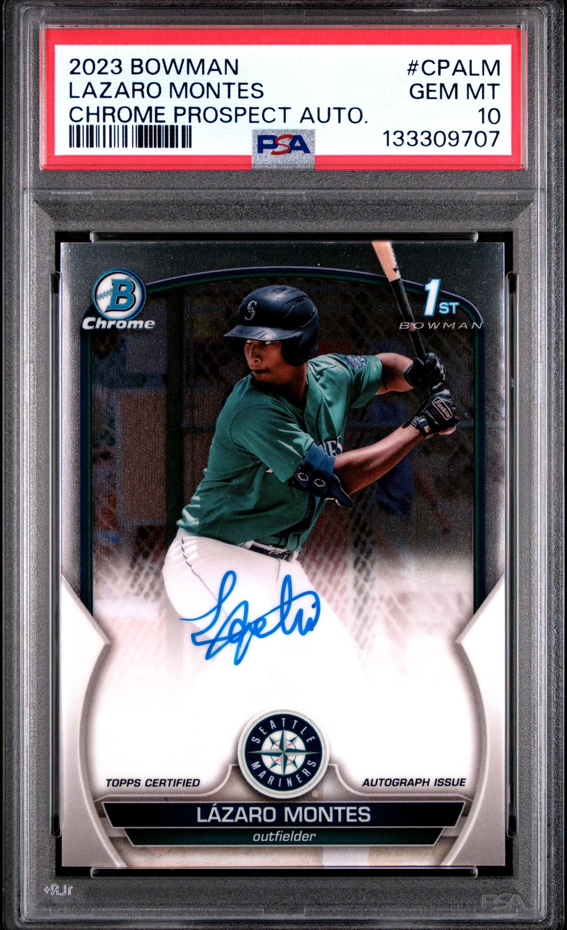 2023 Bowman Chrome Prospect Autographs Lazaro Montes #Cpalm (Chrome Prospect Auto) Gem Mt 10 front