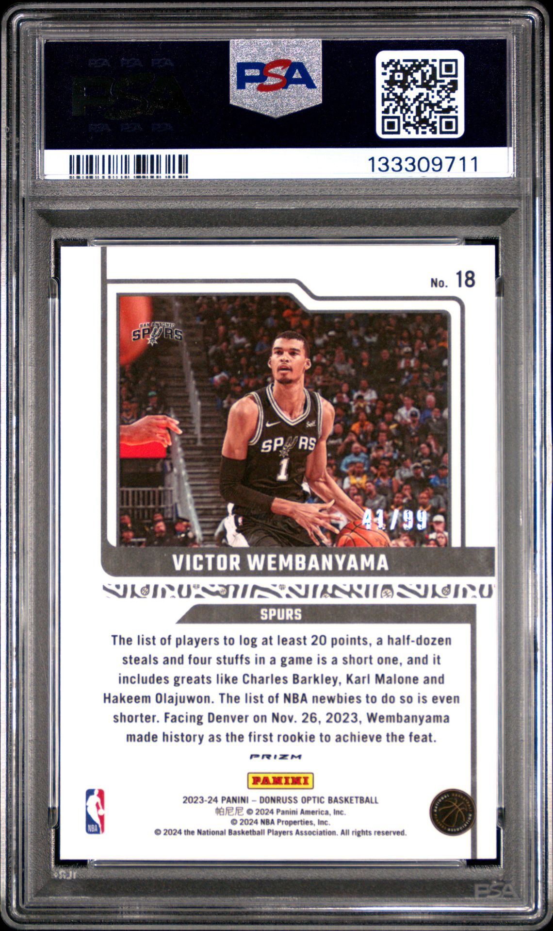 2023 Panini Donruss Optic Elite Dominators Victor Wembanyama #18 (Elite Dom-Red & Gold Intl) Gem Mt 10 back