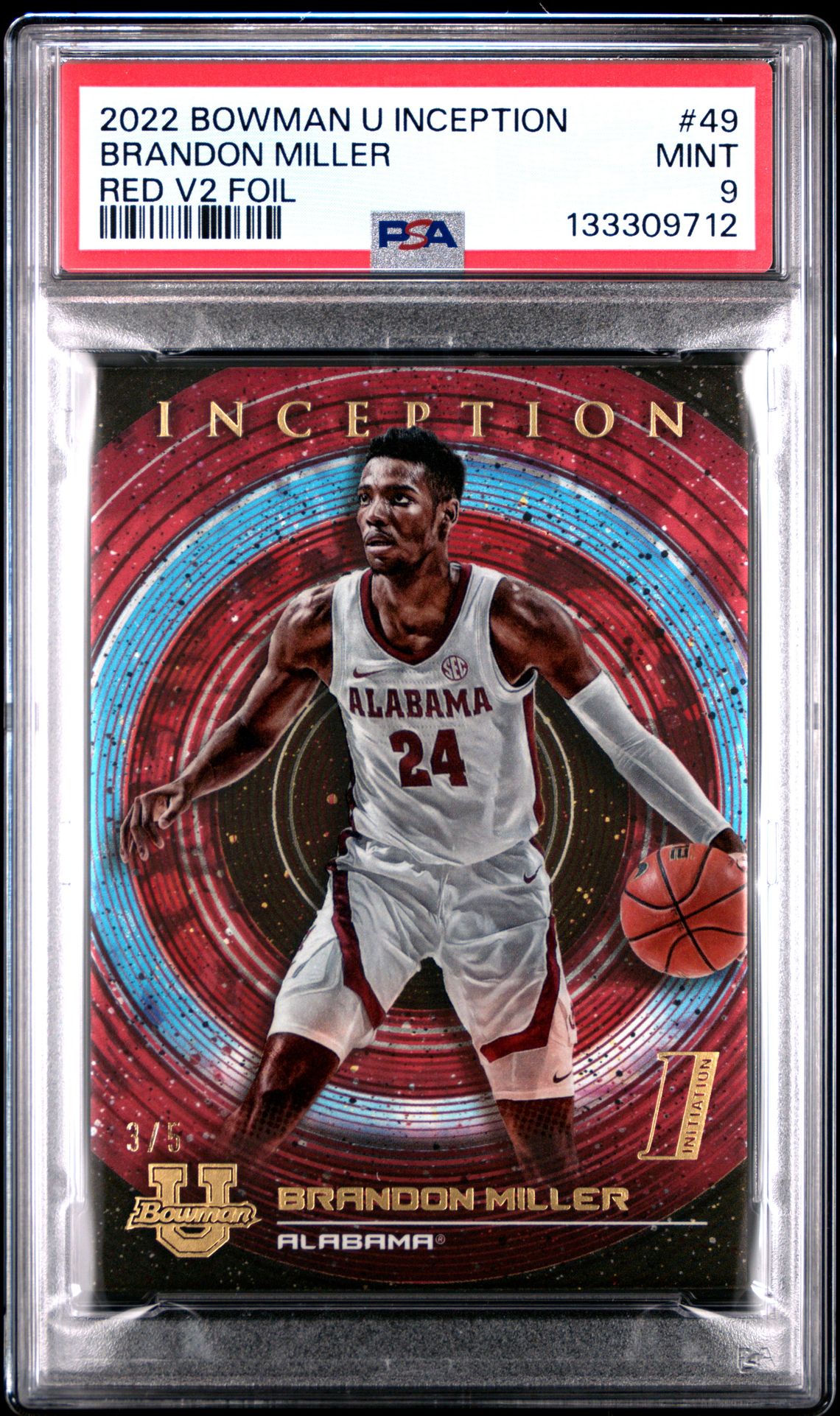 2022 Bowman University Inception Brandon Miller #49 (Red V2 Foil) Mint 9 front