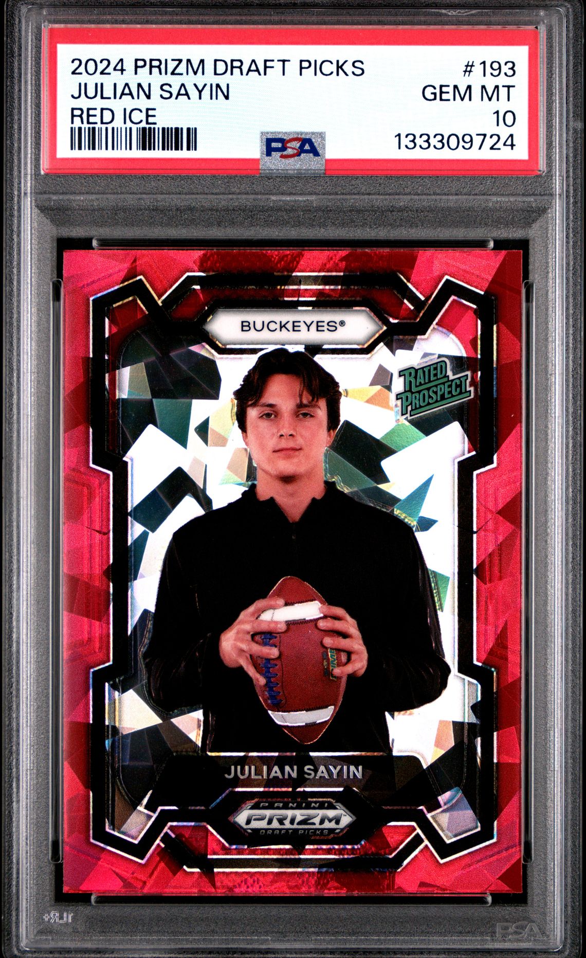 2024 Panini Prizm Draft Picks Julian Sayin #193 (Red Ice) Gem Mt 10 front