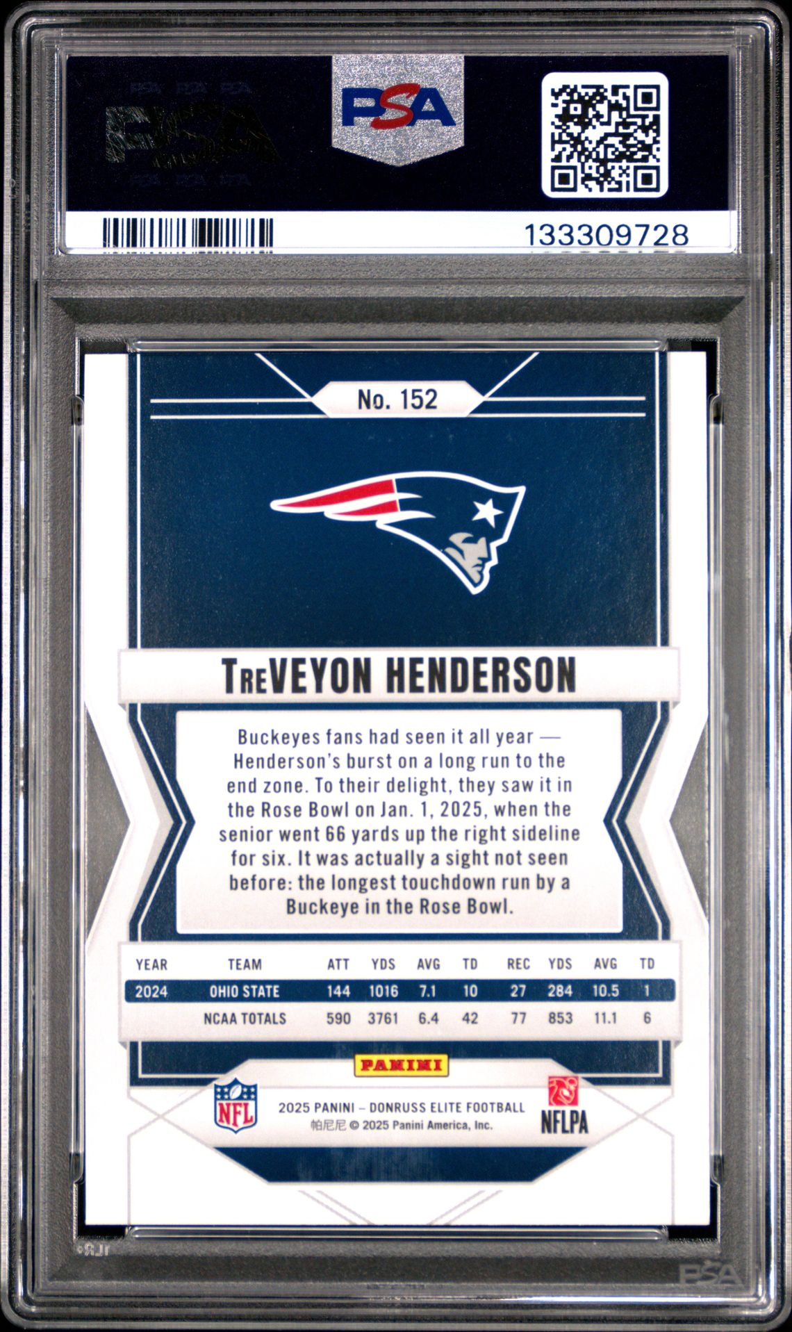 2025 Panini Donruss Elite Treveyon Henderson #152 (Pink) Mint 9 back