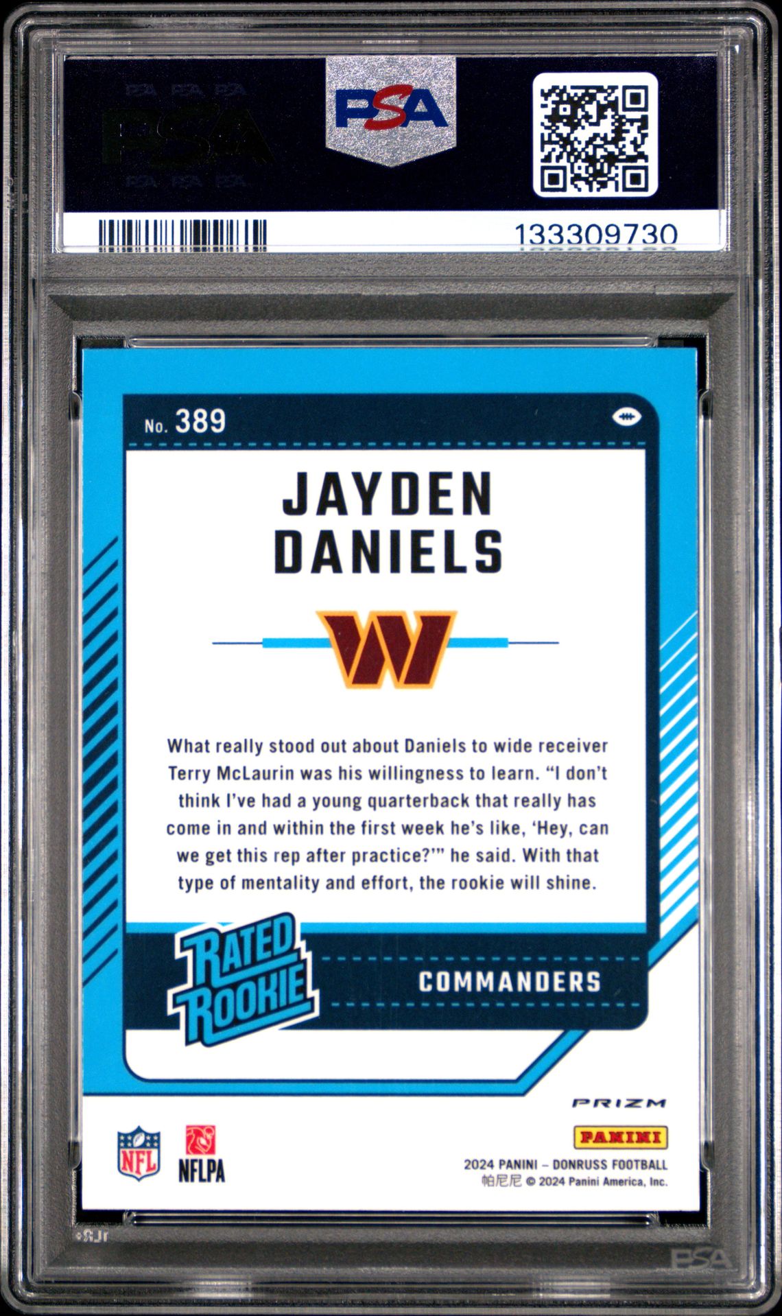 2024 Panini Donruss Jayden Daniels #389 (Optic Preview-Red Wave) Gem Mt 10 back