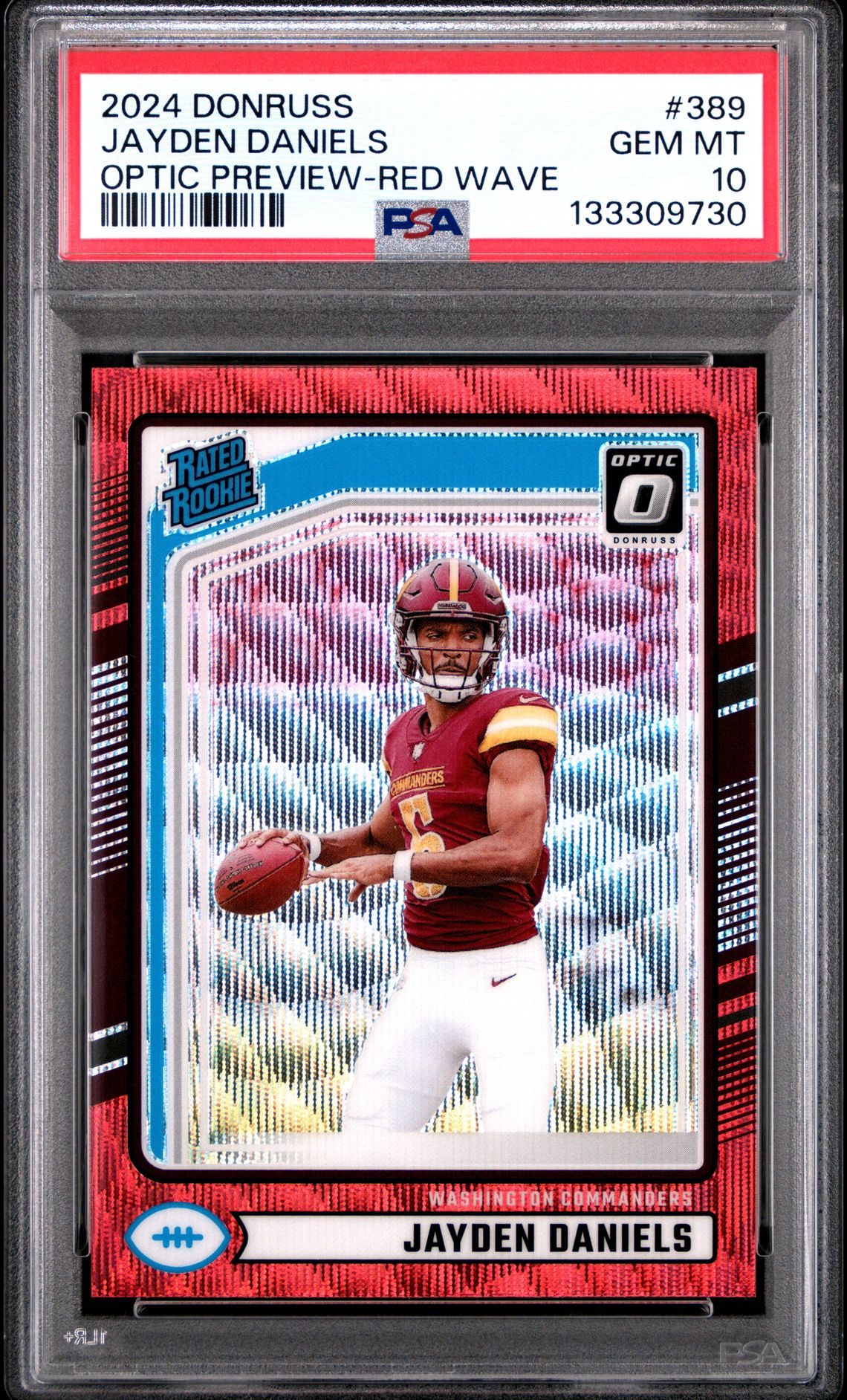 2024 Panini Donruss Jayden Daniels #389 (Optic Preview-Red Wave) Gem Mt 10 front