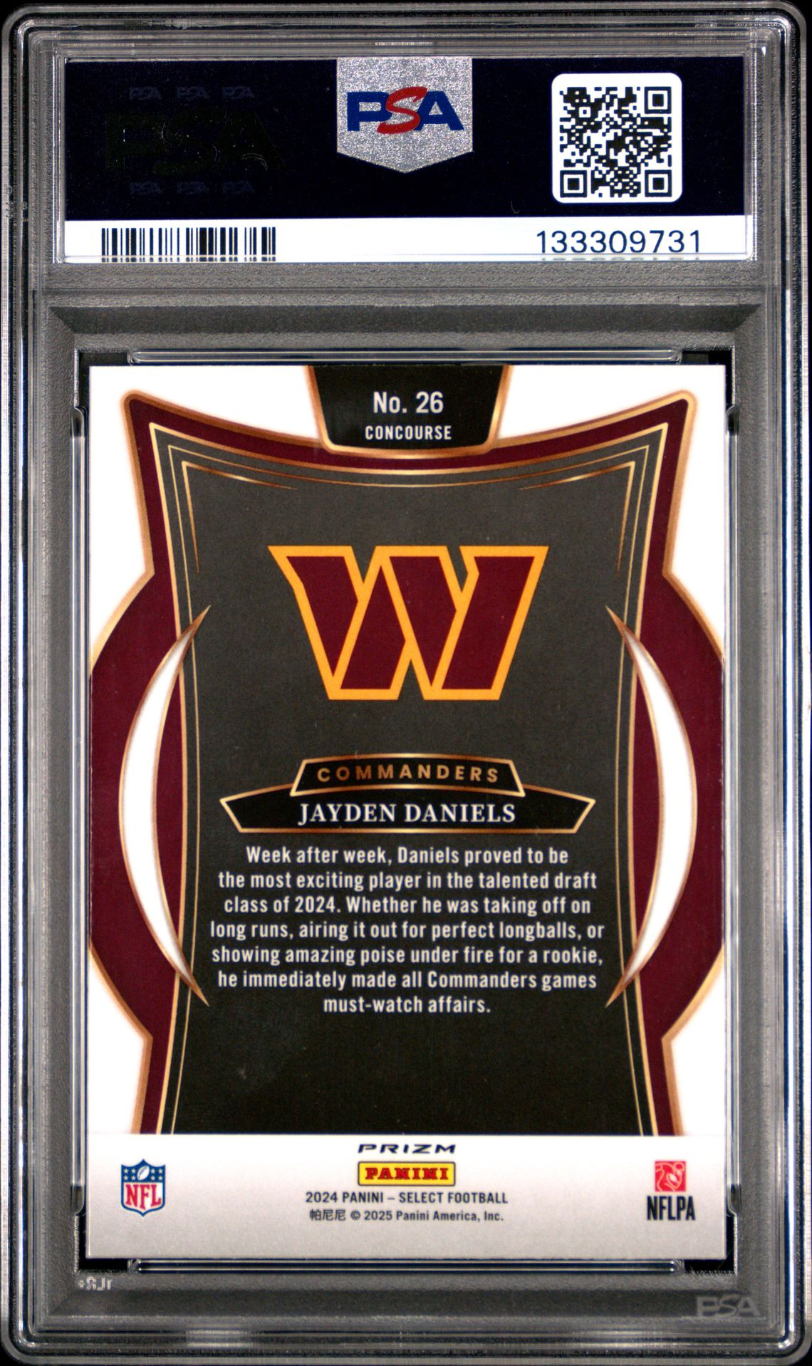 2024 Panini Select Jayden Daniels #26 (Black & Orange Shock) Gem Mt 10 back