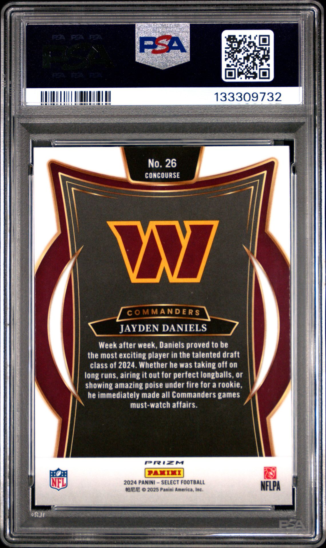 2024 Panini Select Jayden Daniels #26 (Red & Yellow Shock) Gem Mt 10 back