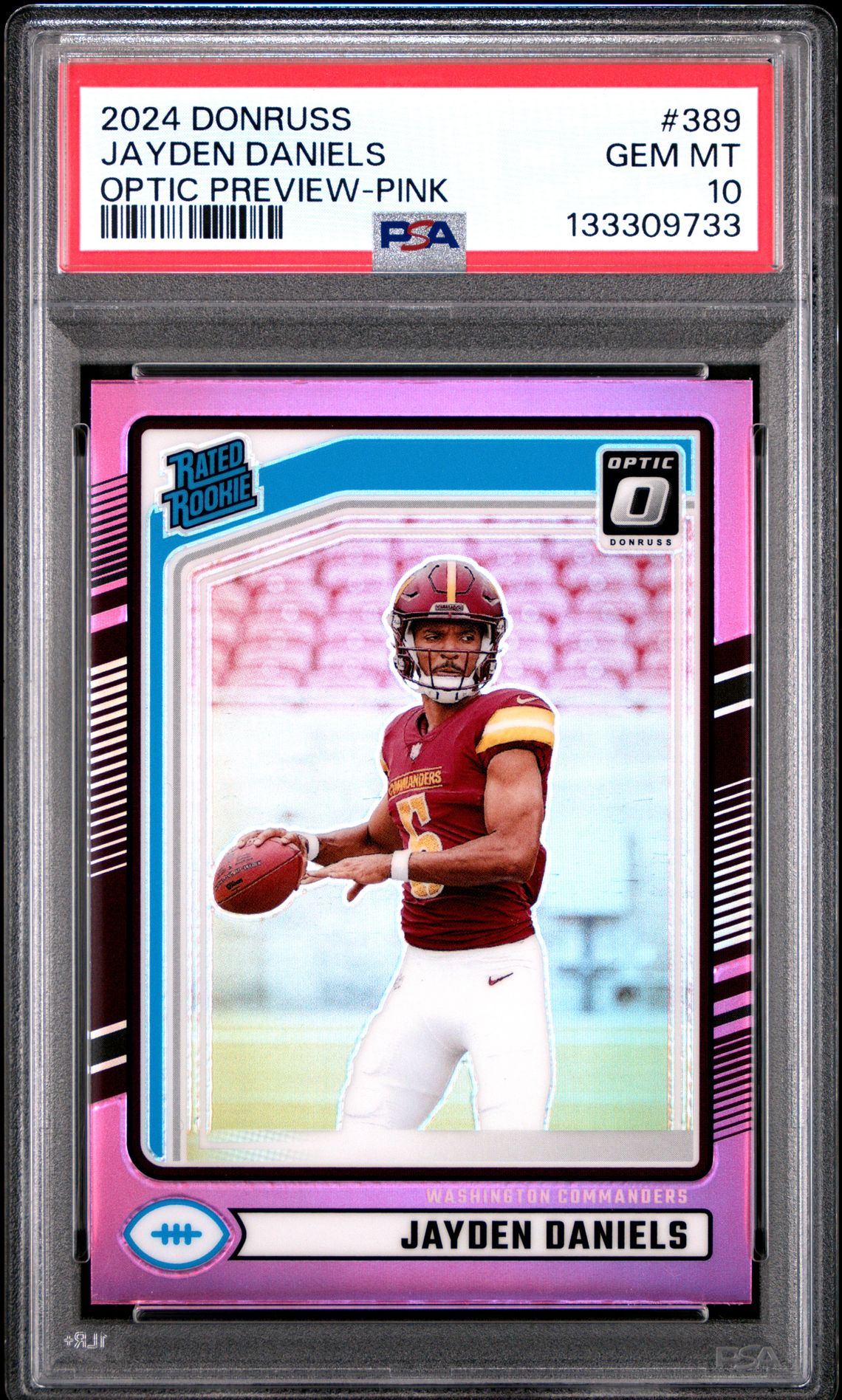 2024 Panini Donruss Jayden Daniels #389 (Optic Preview-Pink) Gem Mt 10 front