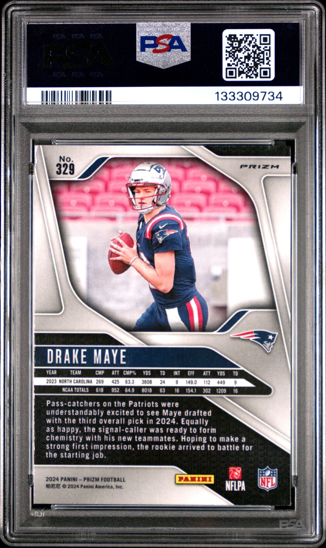 2024 Panini Prizm Drake Maye #329 (Red/White/Blue Prizm) Mint 9 back