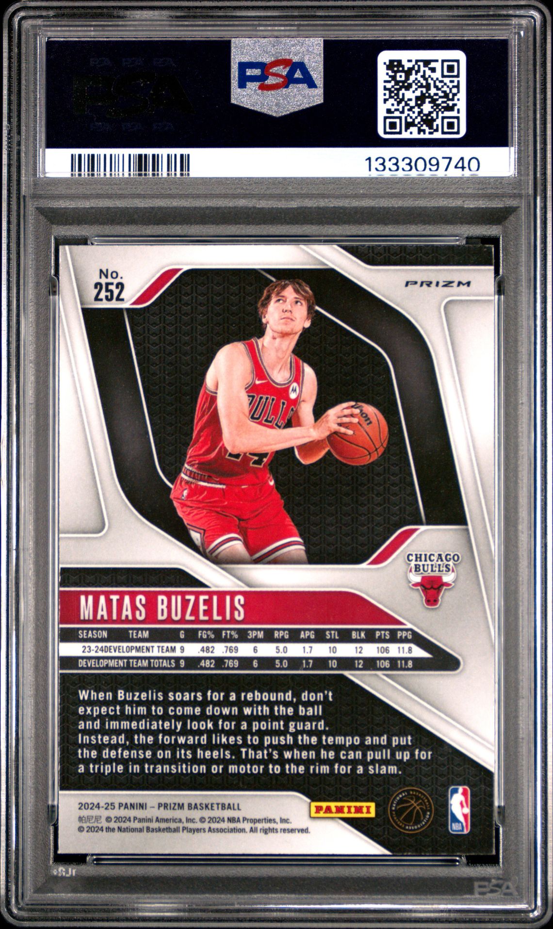 2024 Panini Prizm Matas Buzelis #252 (Pink Ice) Mint 9 back