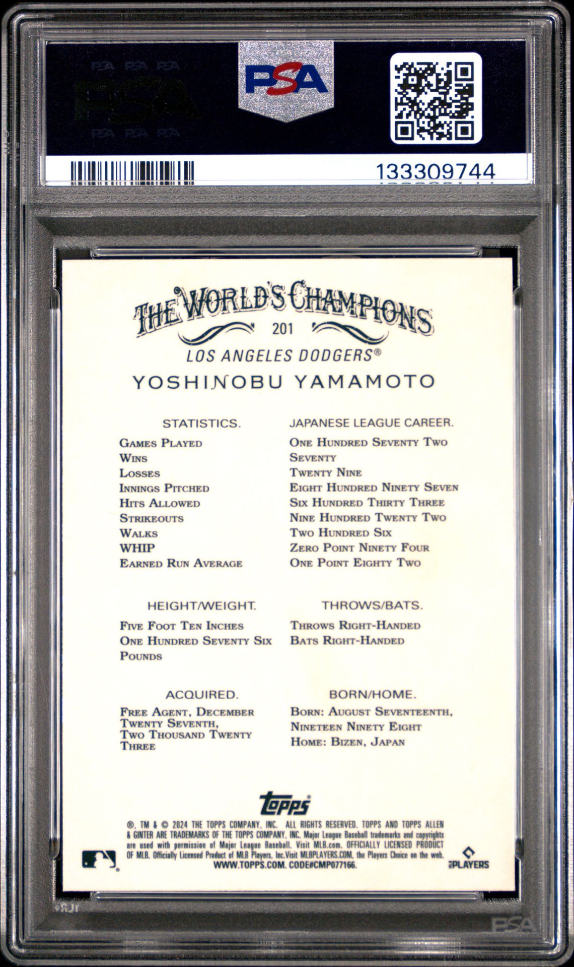 2024 Topps Allen & Ginter Yoshinobu Yamamoto #201 (Chrome-X-Fractor) Mint 9 back