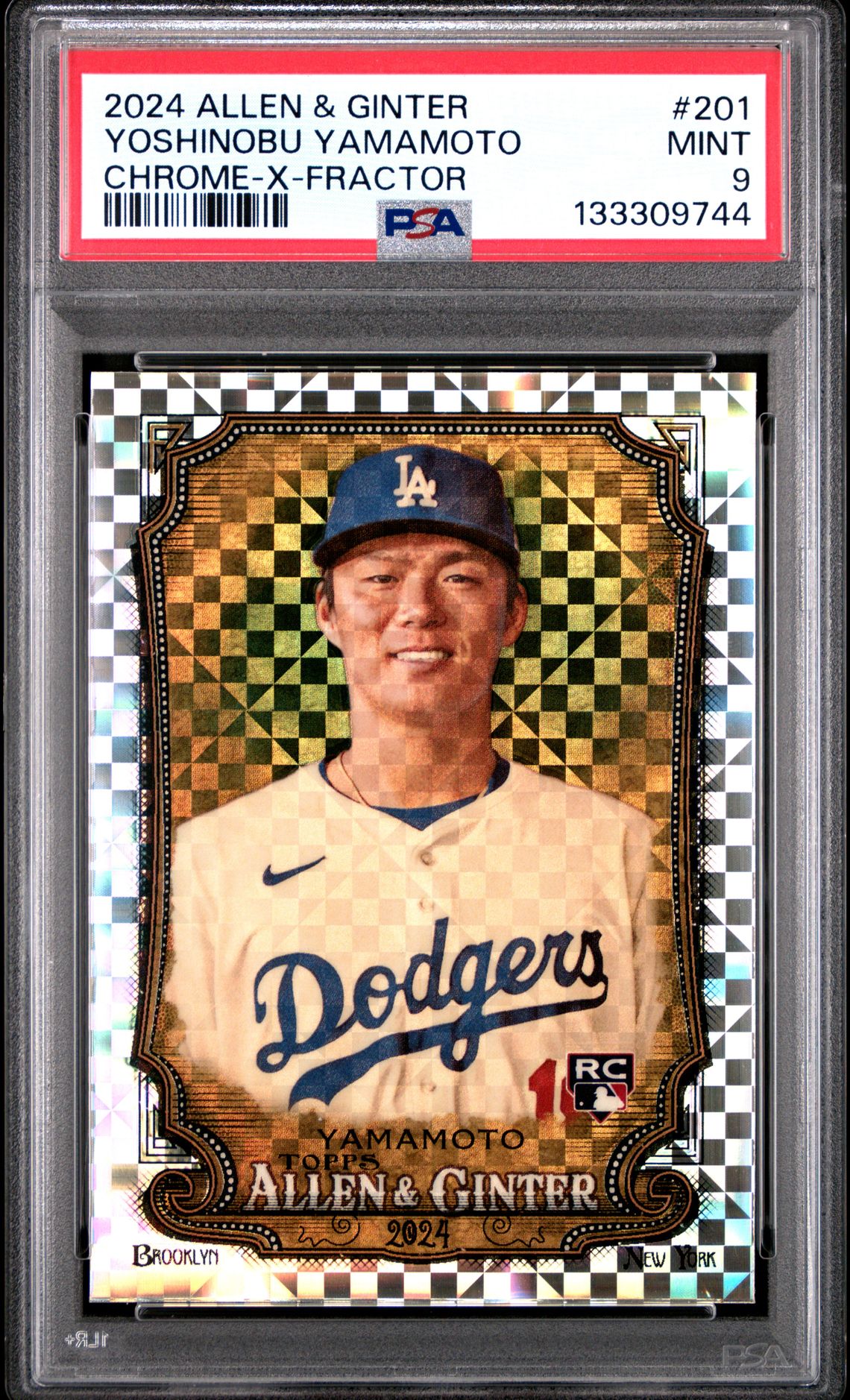 2024 Topps Allen & Ginter Yoshinobu Yamamoto #201 (Chrome-X-Fractor) Mint 9 front