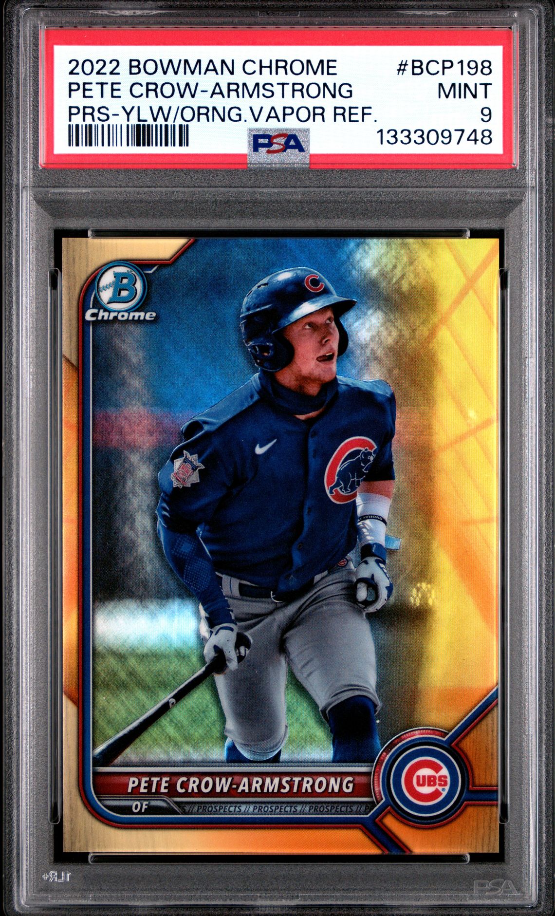 2022 Bowman Chrome Prospects Pete Crow-Armstrong #Bcp198 (Prs-Ylw/Orng.vapor Ref.) Mint 9 front