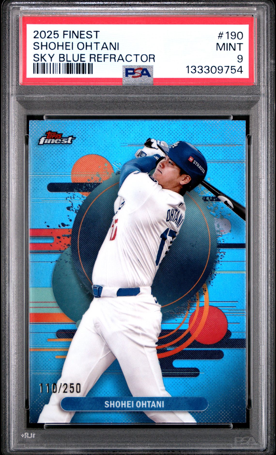 2025 Topps Finest Shohei Ohtani #190 (Sky Blue Refractor) Mint 9 front