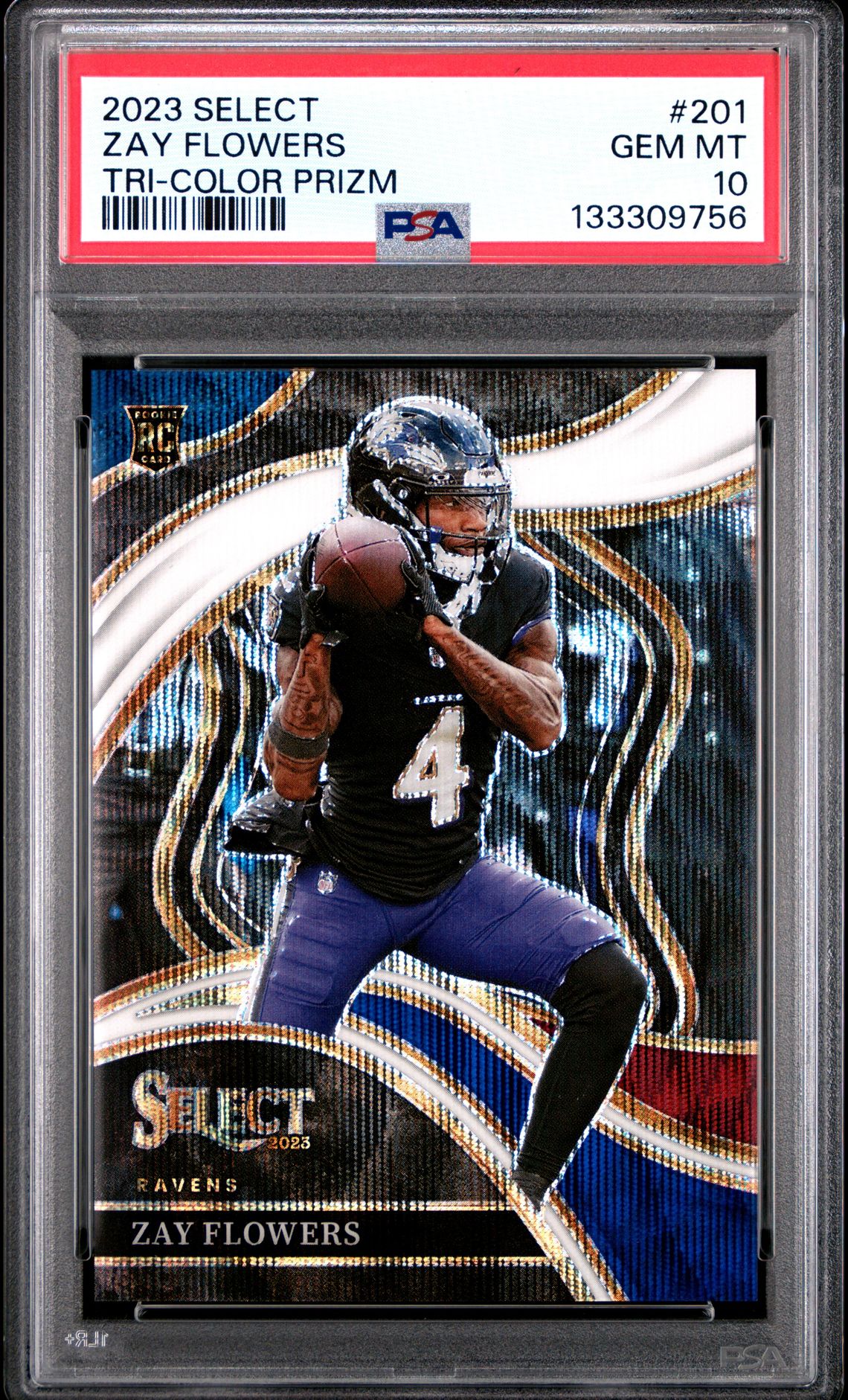 2023 Panini Select Zay Flowers #201 (Tri-Color Prizm) Gem Mt 10 front