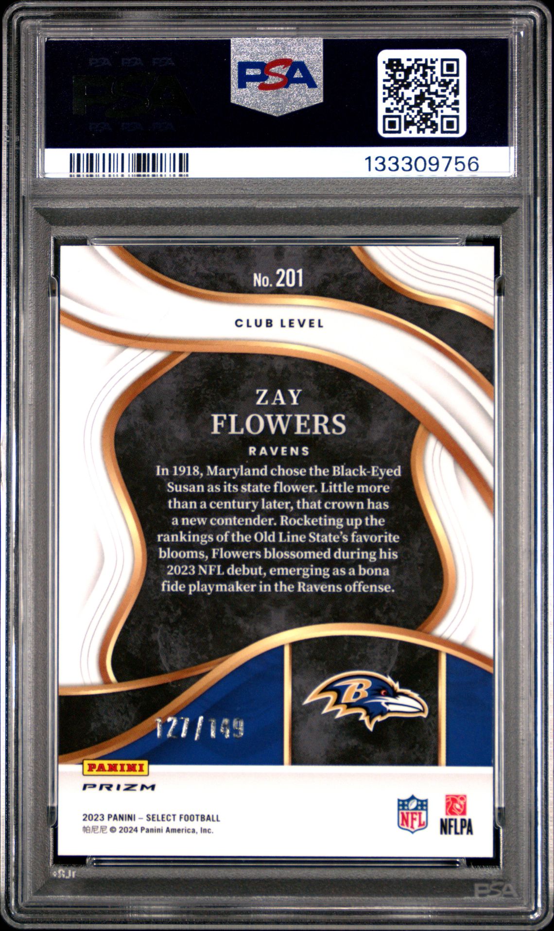 2023 Panini Select Zay Flowers #201 (Tri-Color Prizm) Gem Mt 10 back
