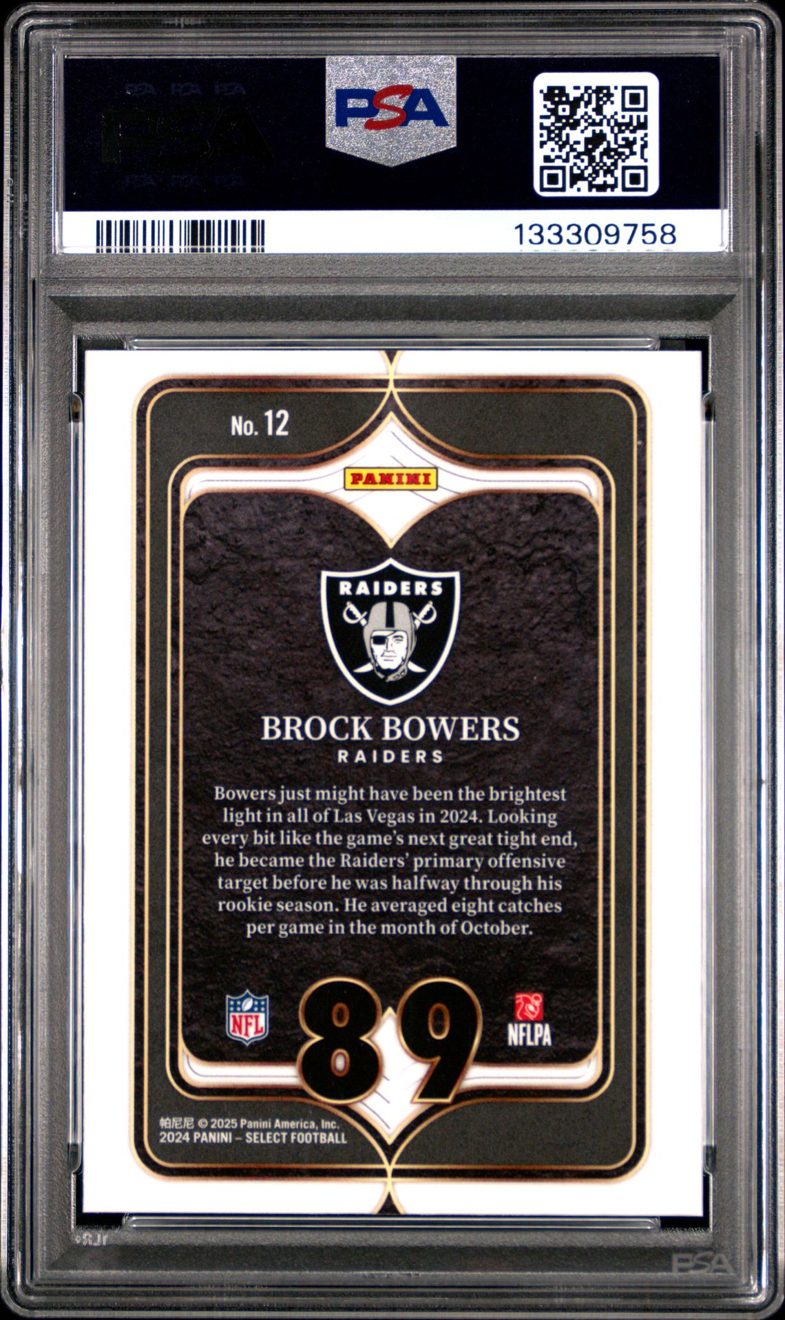 2024 Panini Select Select Numbers Brock Bowers #12 Mint 9 back