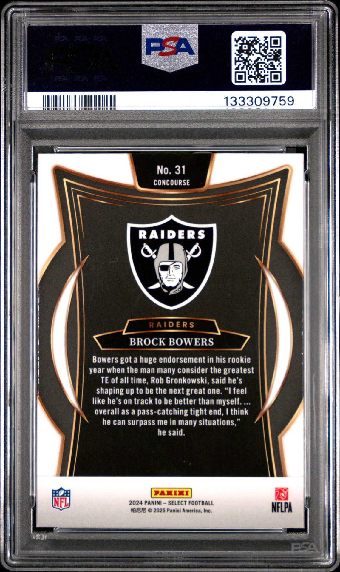 2024 Panini Select Brock Bowers #31 Gem Mt 10 back