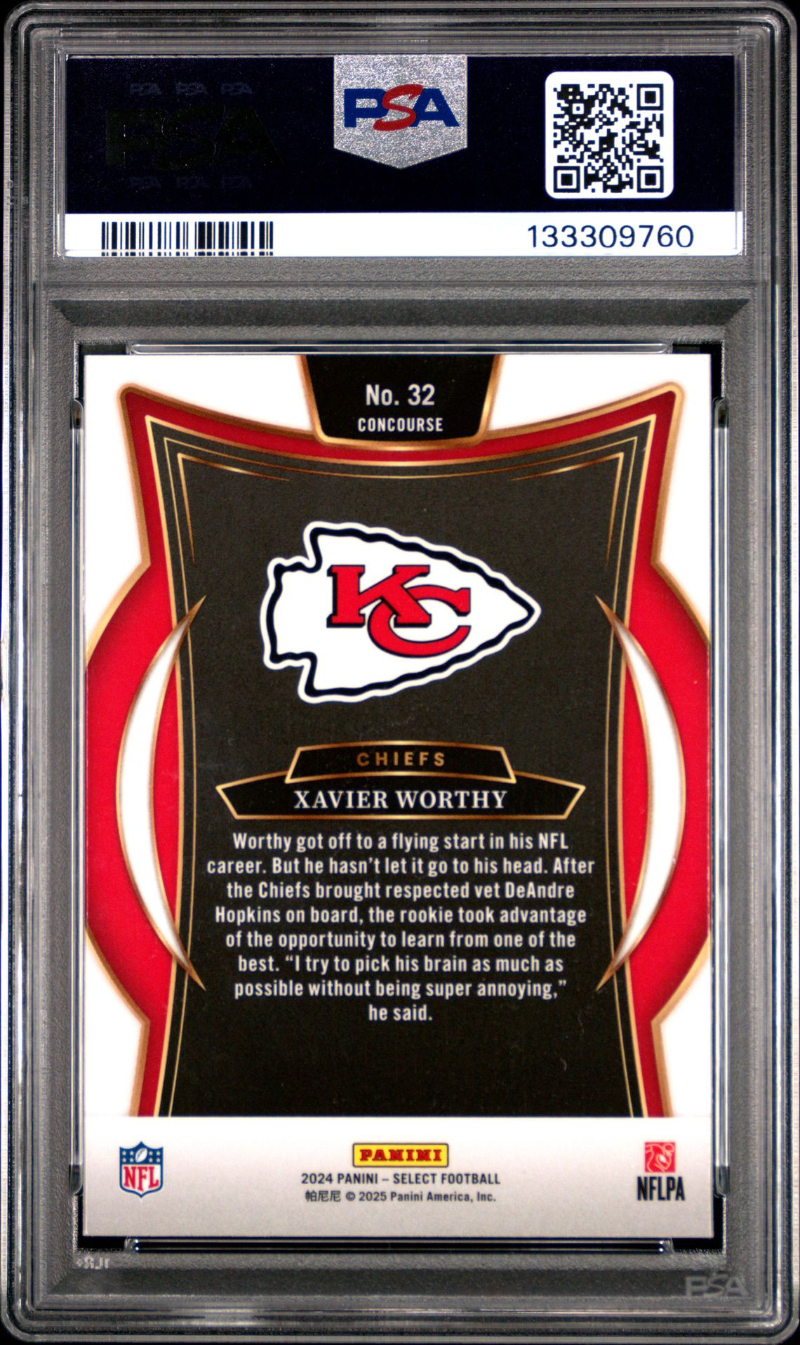 2024 Panini Select Xavier Worthy #32 Gem Mt 10 back