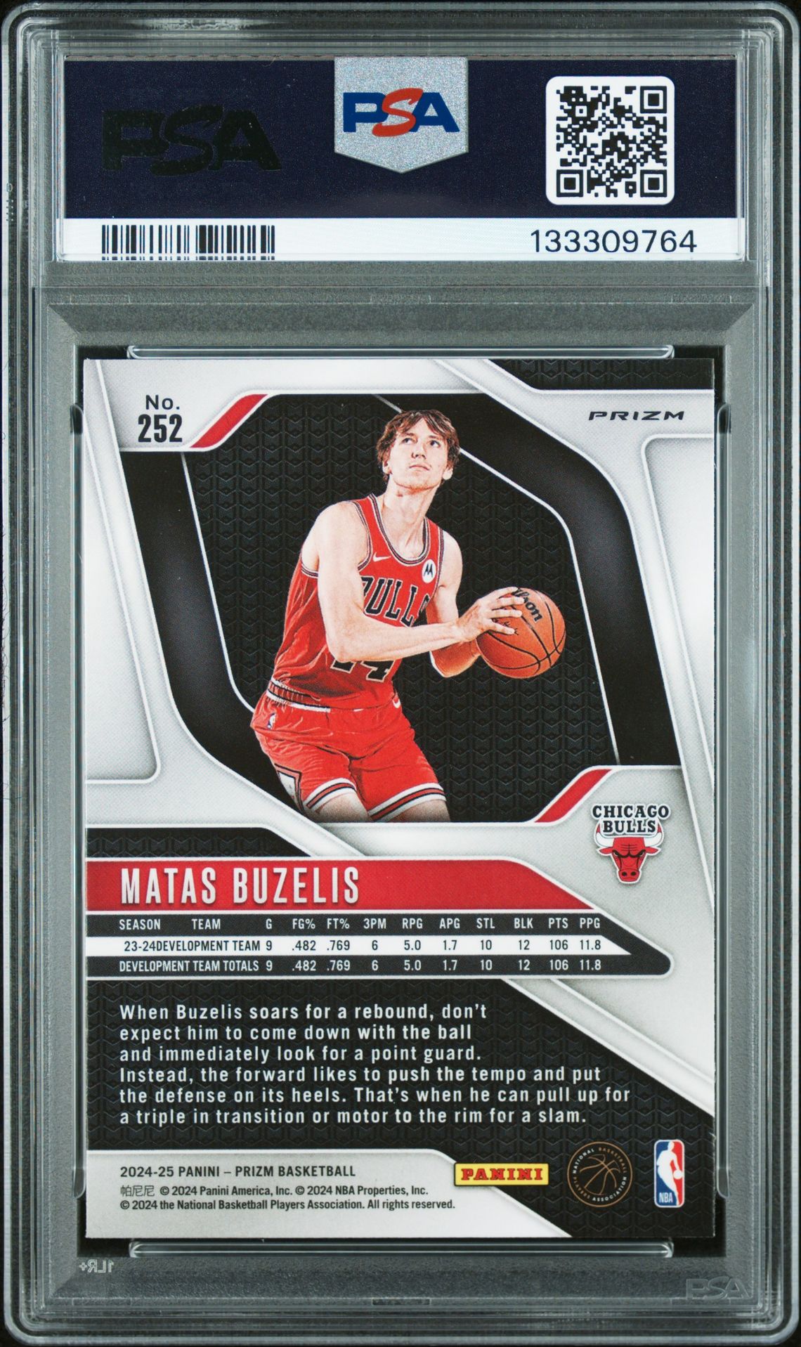 2024 Panini Prizm Matas Buzelis #252 (Silver Prizm) Mint 9 back