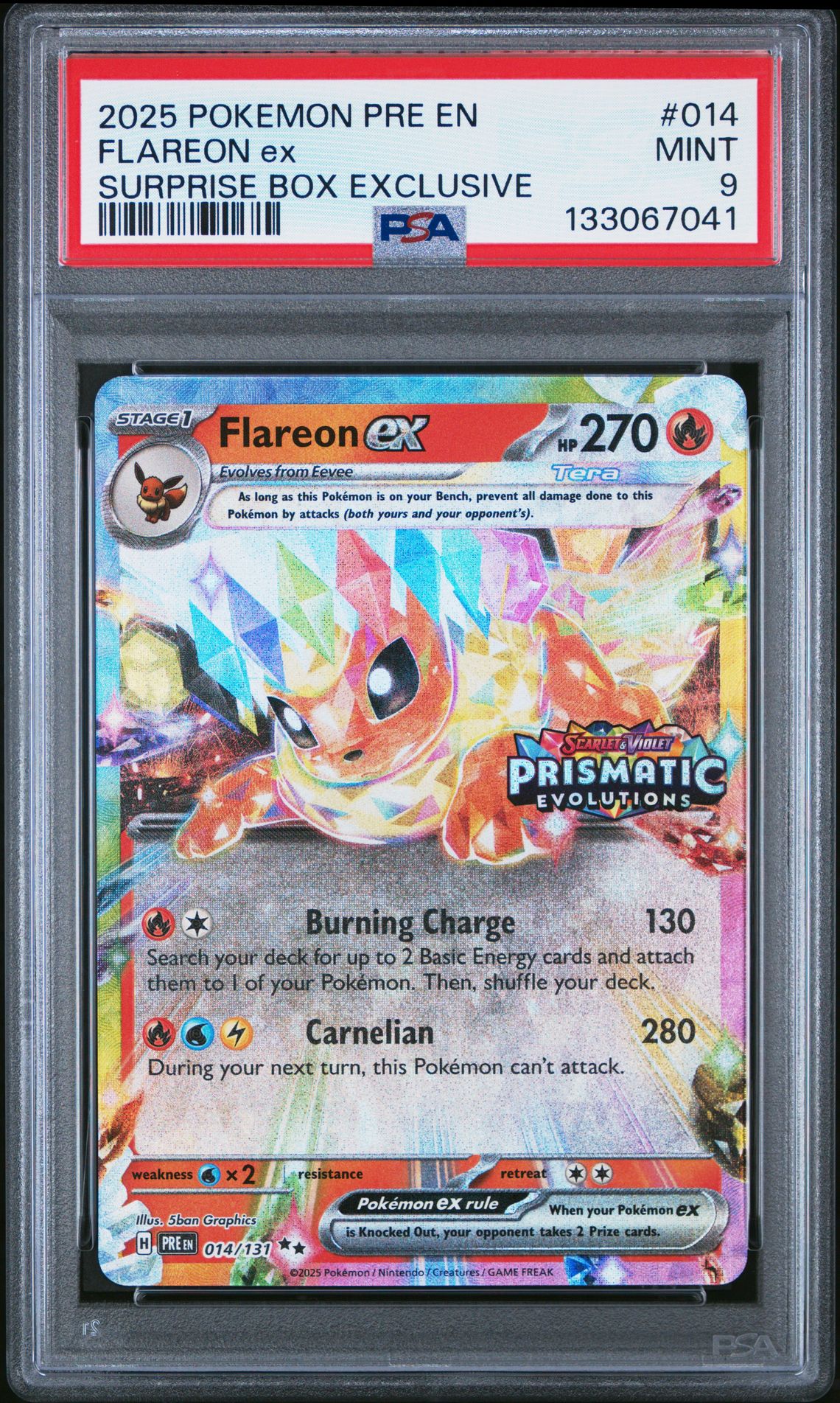 2025 Pokemon Pre En-Prismatic Evolutions Flareon Ex #014 (Surprise Box Exclusive) Mint 9 front