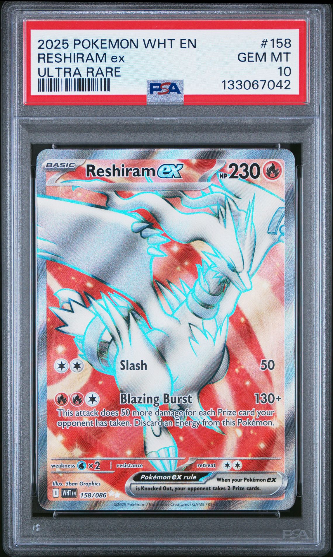 2025 Pokemon Wht En-White Flare Reshiram Ex #158 (Ultra Rare) Gem Mt 10 front