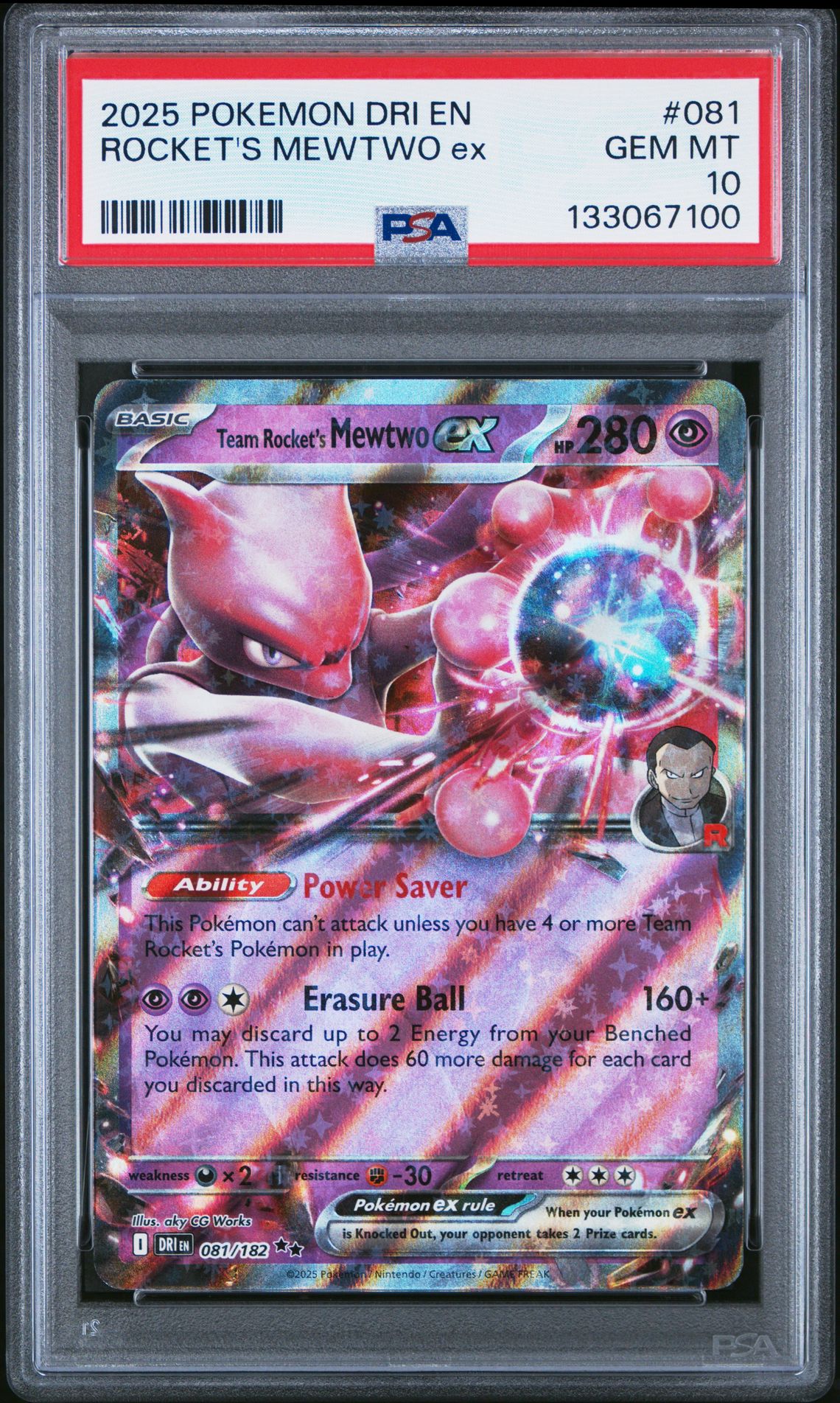 2025 Pokemon Dri En-Destined Rivals Rocket's Mewtwo Ex #081 Gem Mt 10 front