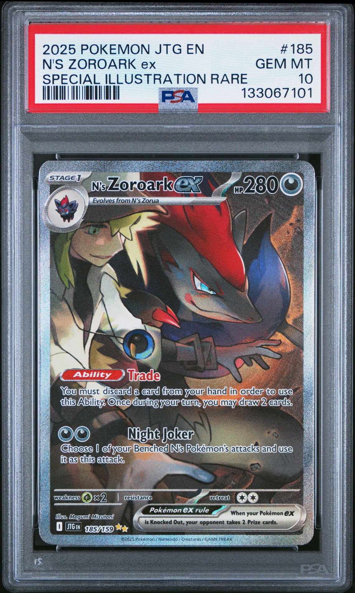 2025 Pokemon Jtg En-Journey Together N's Zoroark Ex #185 (Special Illustration Rare) Gem Mt 10 front