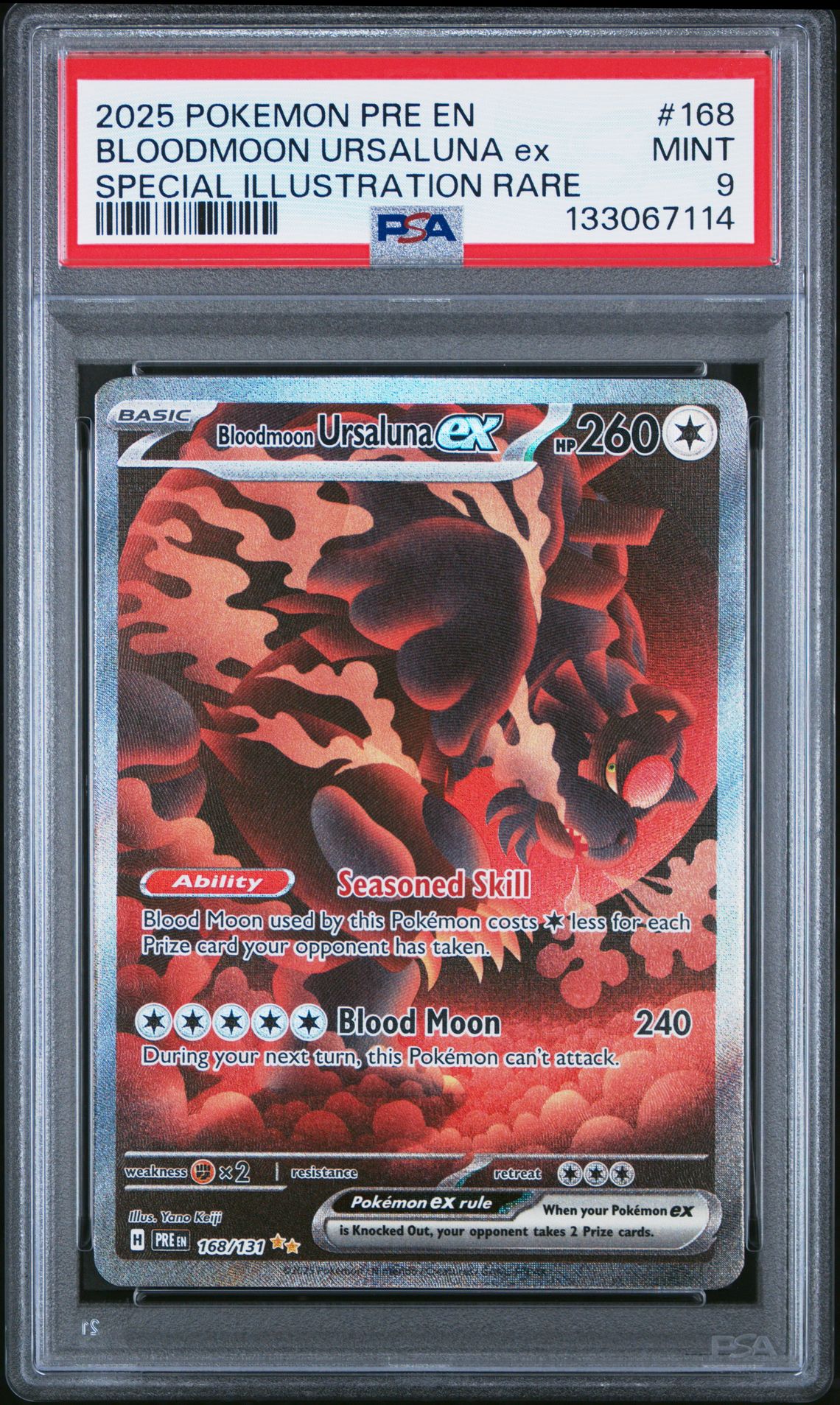 2025 Pokemon Pre En-Prismatic Evolutions Bloodmoon Ursaluna Ex #168 (Special Illustration Rare) Mint 9 front