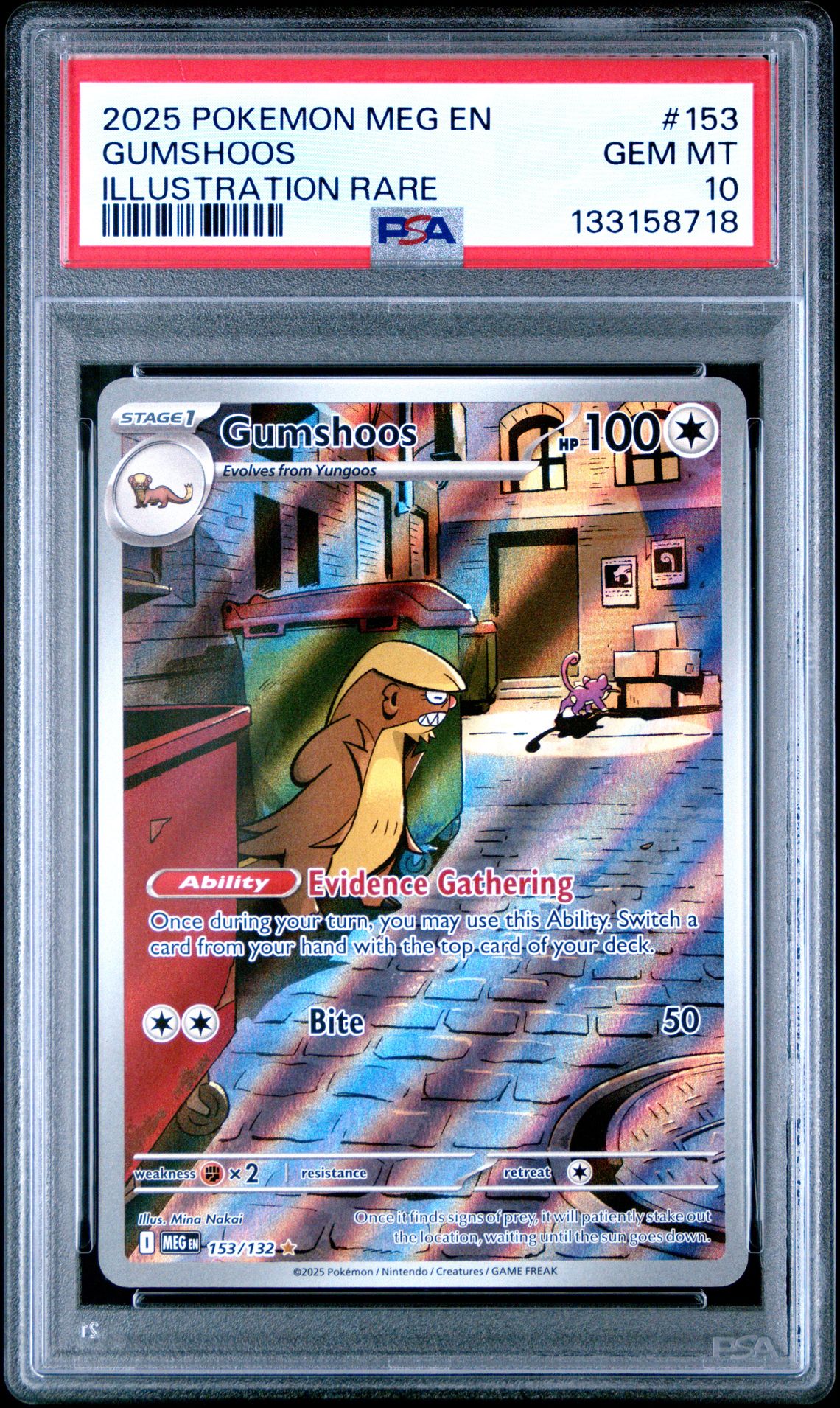 2025 Pokemon Meg En-Mega Evolution Gumshoos #153 (Illustration Rare) Gem Mt 10 front