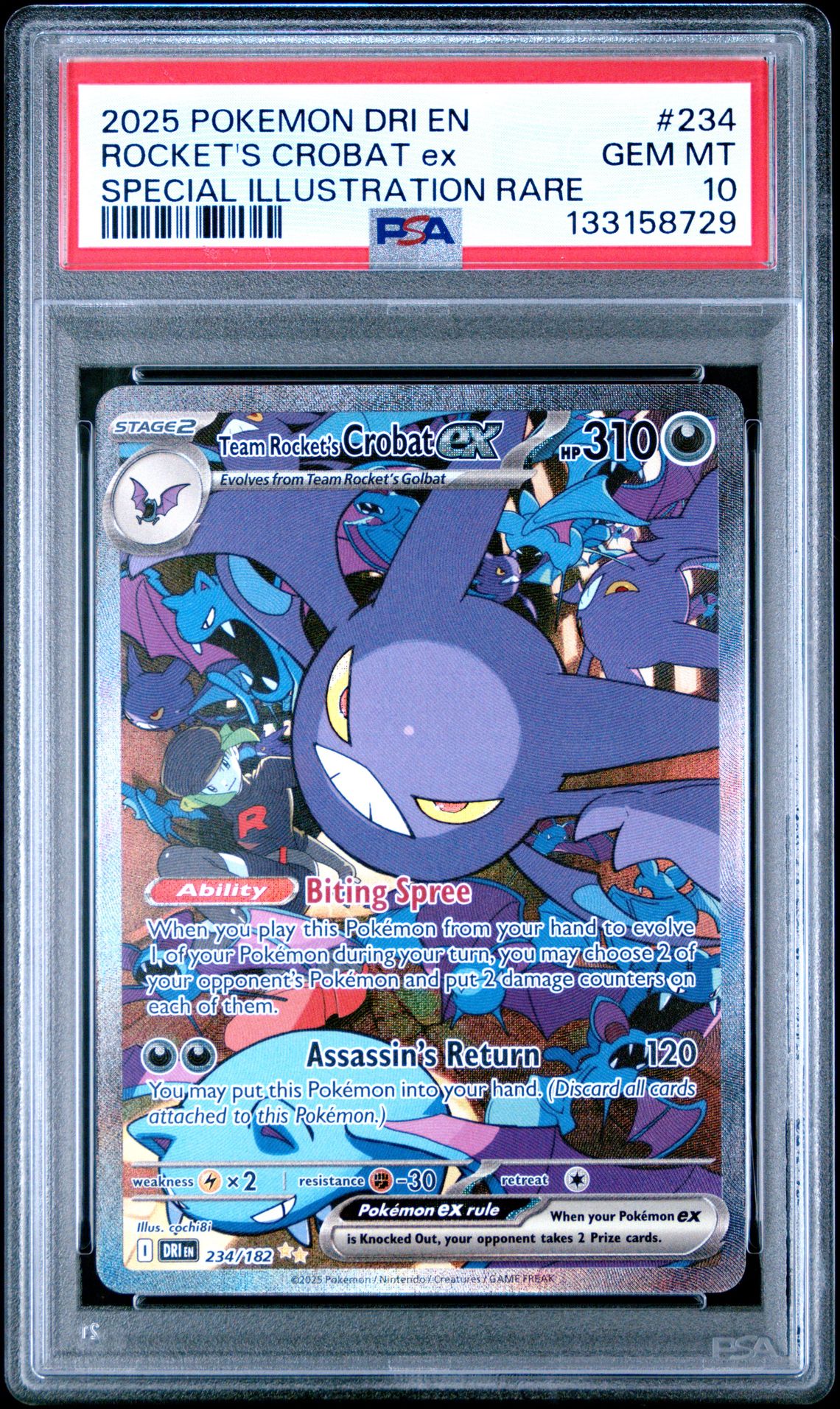 2025 Pokemon Dri En-Destined Rivals Rocket's Crobat Ex #234 (Special Illustration Rare) Gem Mt 10 front