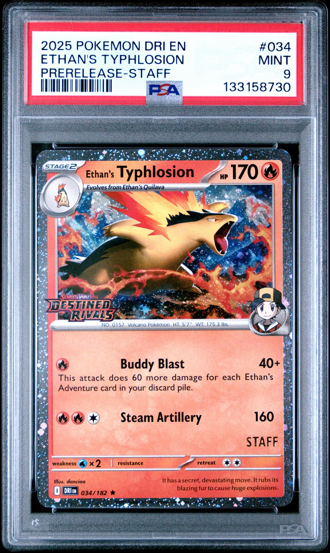 2025 Pokemon Dri En-Destined Rivals Ethan's Typhlosion #034 (Prerelease-Staff) Mint 9 front