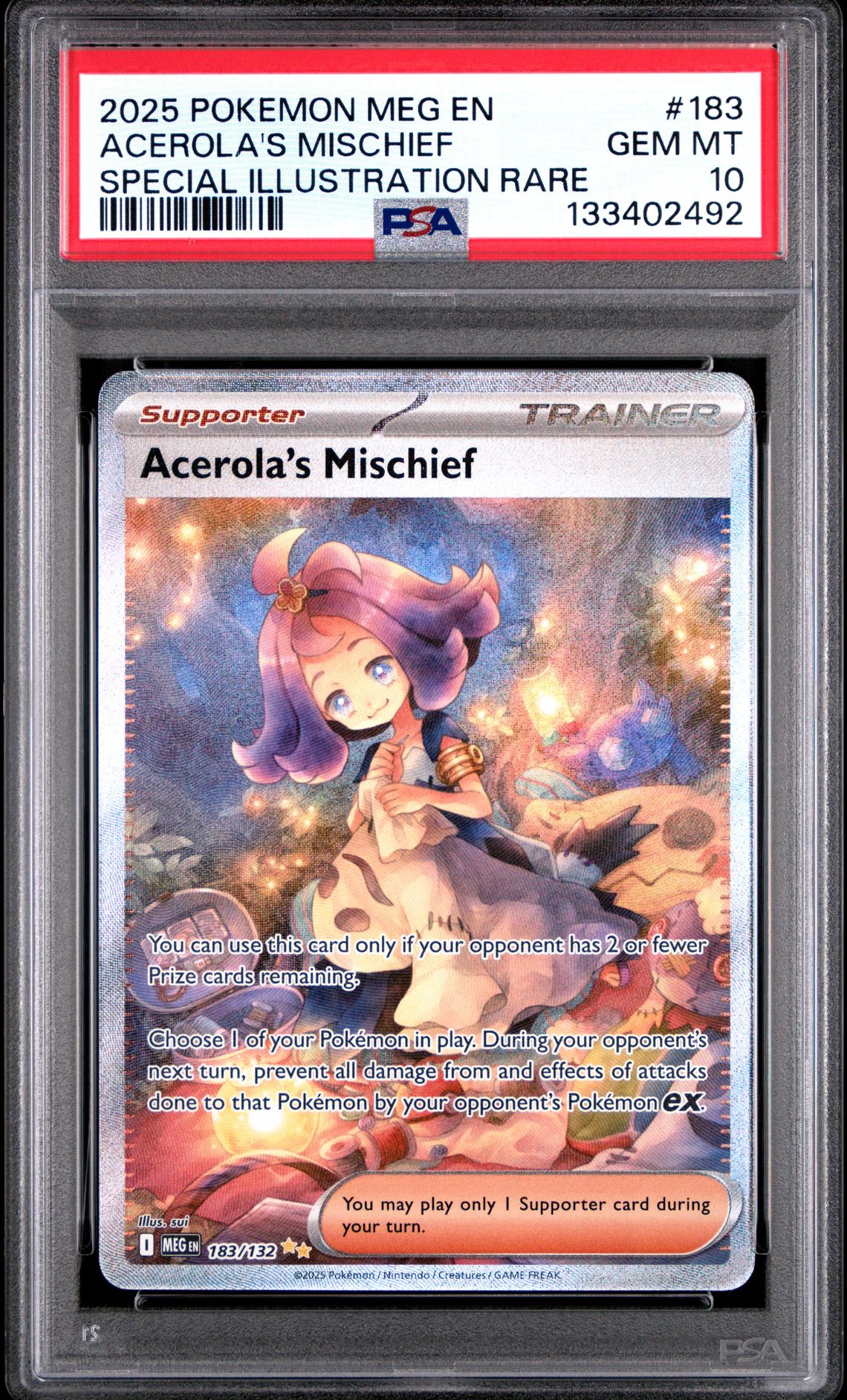 2025 Pokemon Meg En-Mega Evolution Acerola's Mischief #183 (Special Illustration Rare) Gem Mt 10 front