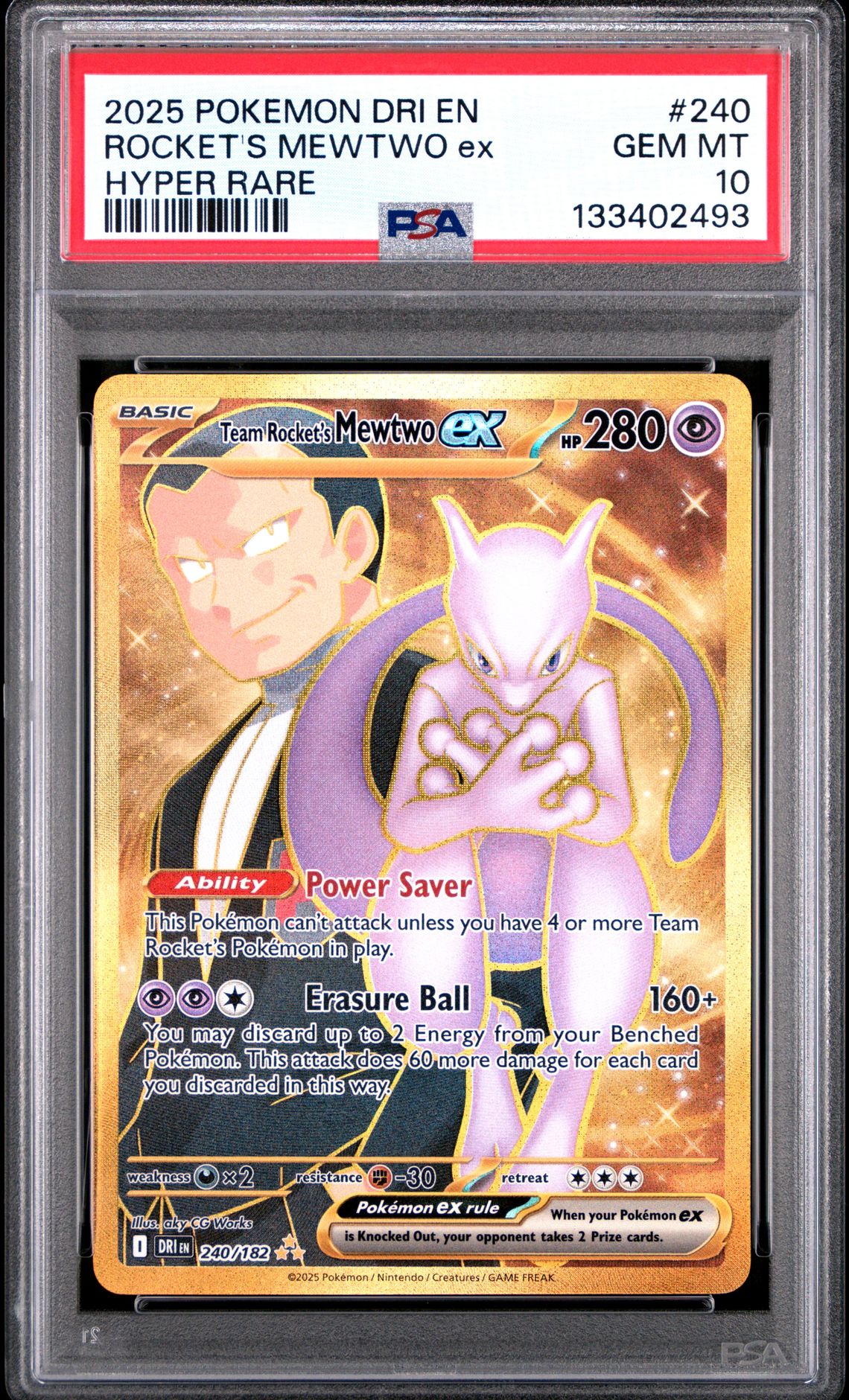 2025 Pokemon Dri En-Destined Rivals Rocket's Mewtwo Ex #240 (Hyper Rare) Gem Mt 10 front