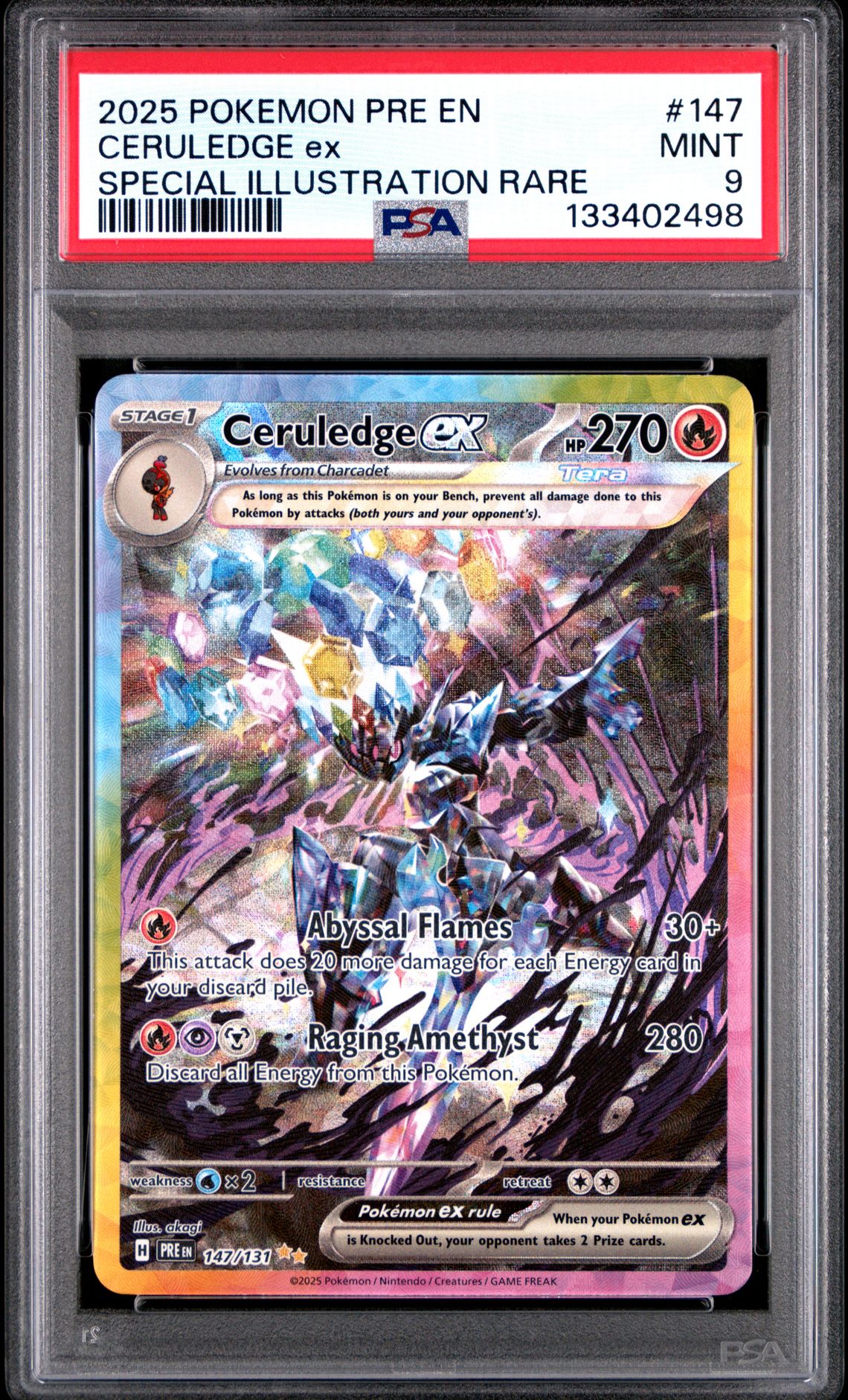 2025 Pokemon Pre En-Prismatic Evolutions Ceruledge Ex #147 (Special Illustration Rare) Mint 9 front
