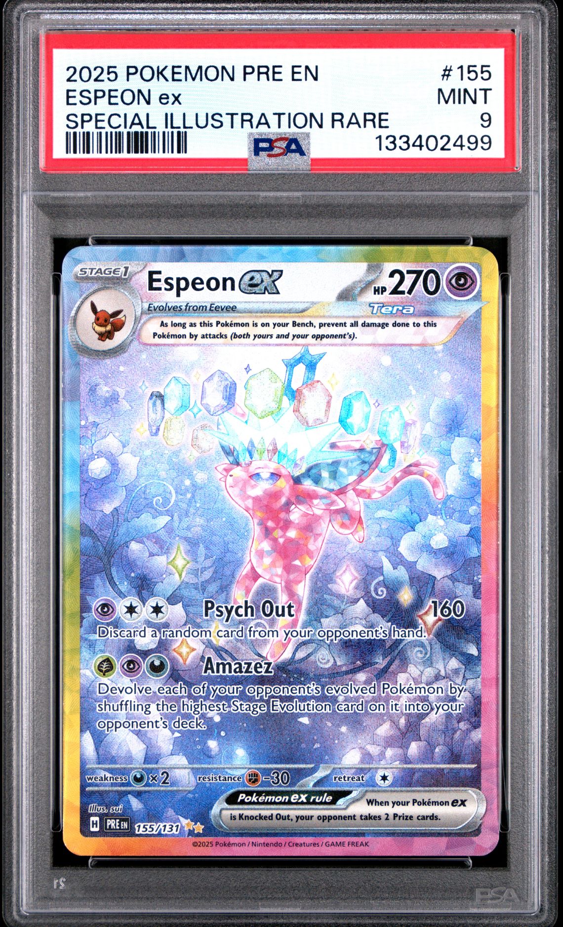 2025 Pokemon Pre En-Prismatic Evolutions Espeon Ex #155 (Special Illustration Rare) Mint 9 front
