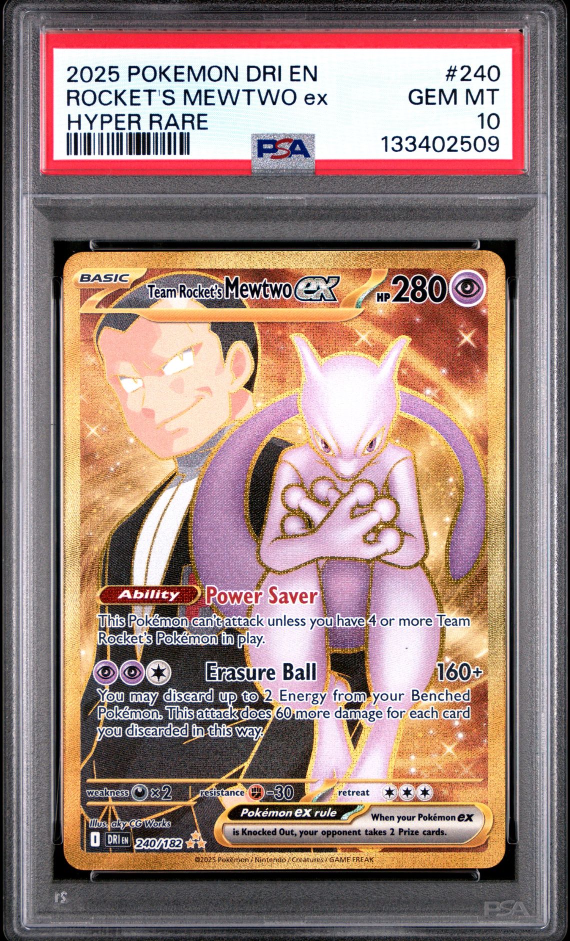 2025 Pokemon Dri En-Destined Rivals Rocket's Mewtwo Ex #240 (Hyper Rare) Gem Mt 10 front