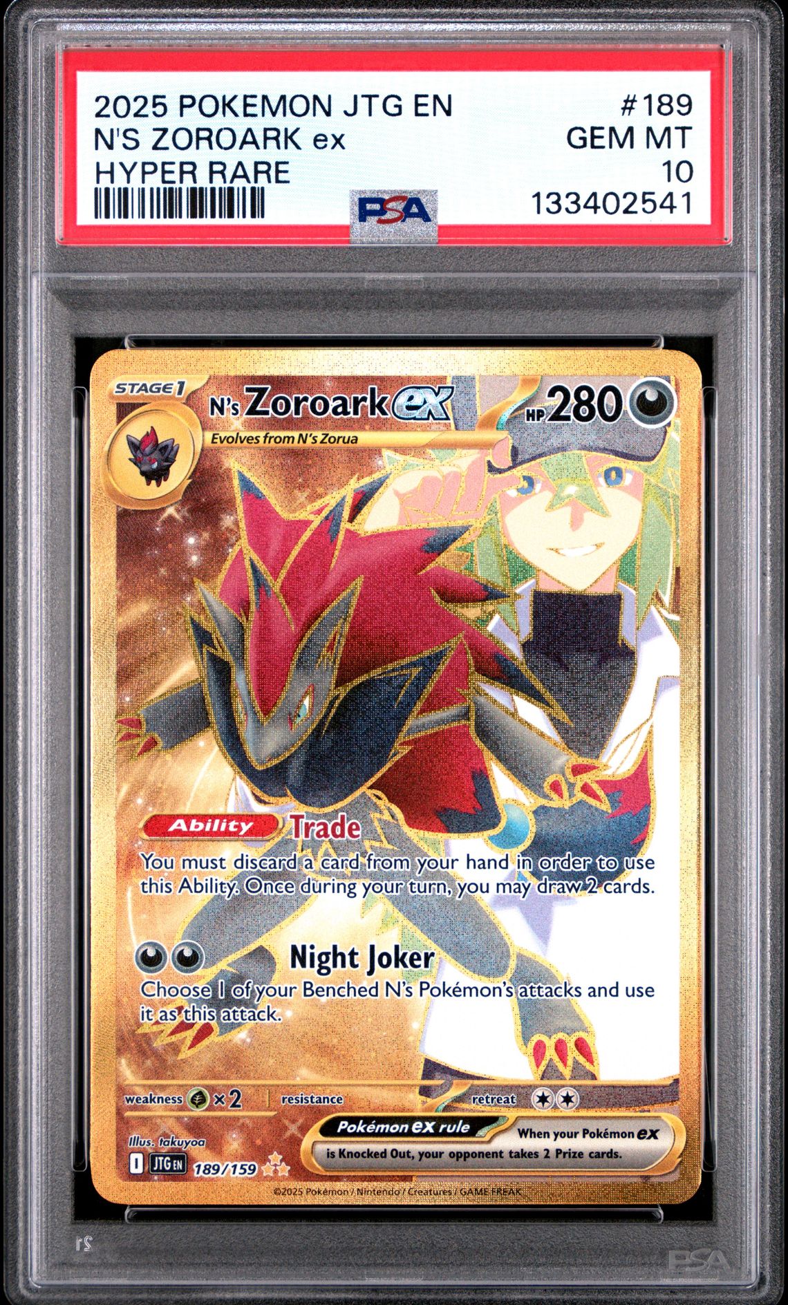 2025 Pokemon Jtg En-Journey Together N's Zoroark Ex #189 (Hyper Rare) Gem Mt 10 front