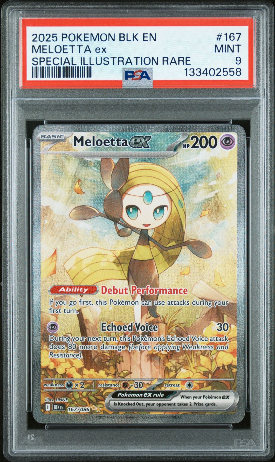 2025 Pokemon Blk En-Black Bolt Meloetta Ex #167 (Special Illustration Rare) Mint 9 front