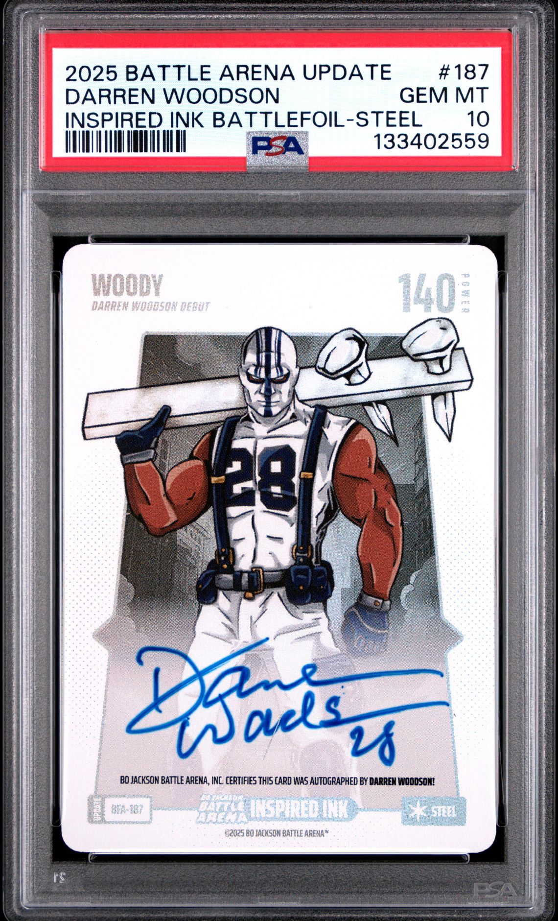 2025 Bo Jackson Battle Arena Update Inspired Ink Battlefoil Darren Woodson #187 (Inspired Ink Battlefoil-Steel) Gem Mt 10 front