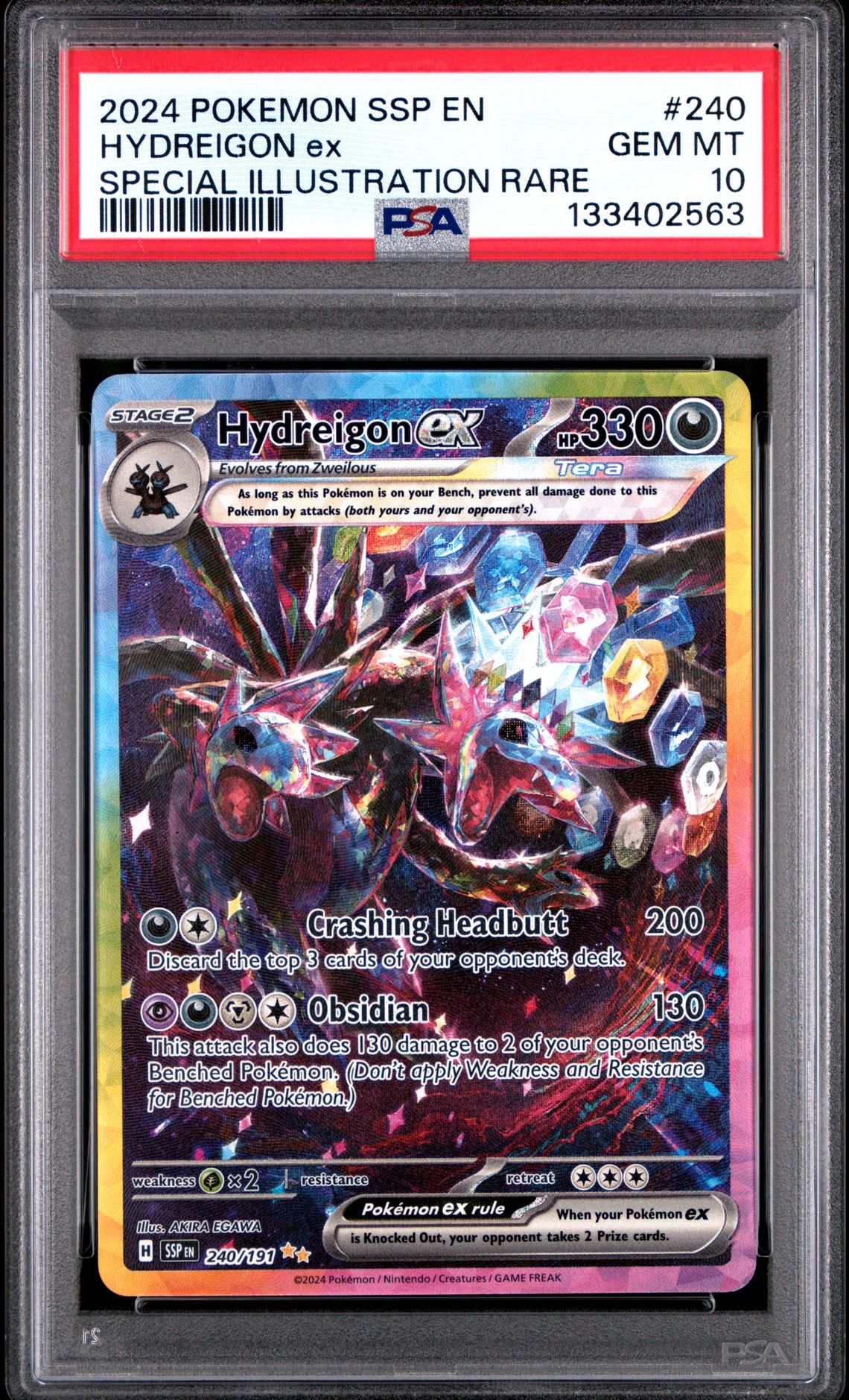 2024 Pokemon Ssp En-Surging Sparks Hydreigon Ex #240 (Special Illustration Rare) Gem Mt 10 front