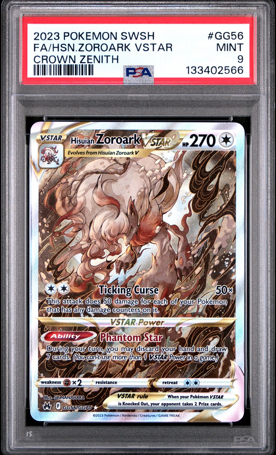 2023 Pokemon Sword And Shield Crown Zenith Fa/Hsn.zoroark Vstar #Gg56 (Crown Zenith) Mint 9 front