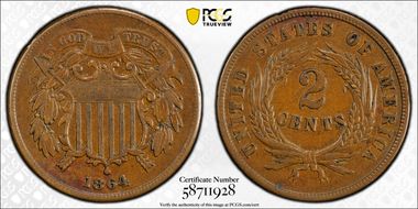 1864 2C Large Motto XF40BN