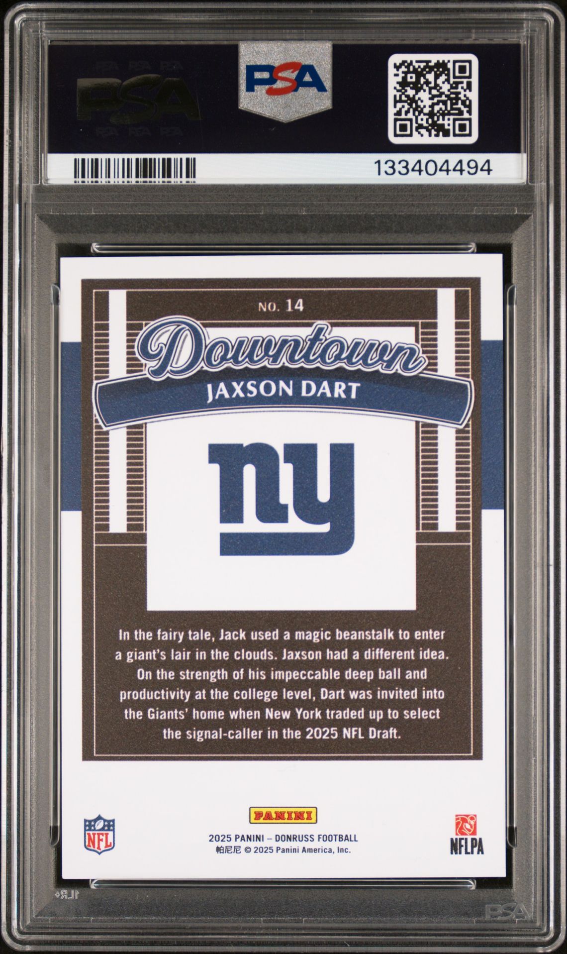 2025 Panini Donruss Downtown! Jaxson Dart #14 Gem Mt 10 back