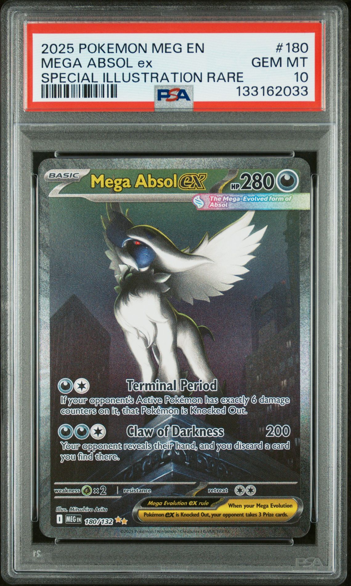 2025 Pokemon Meg En-Mega Evolution Mega Absol Ex #180 (Special Illustration Rare) Gem Mt 10 front