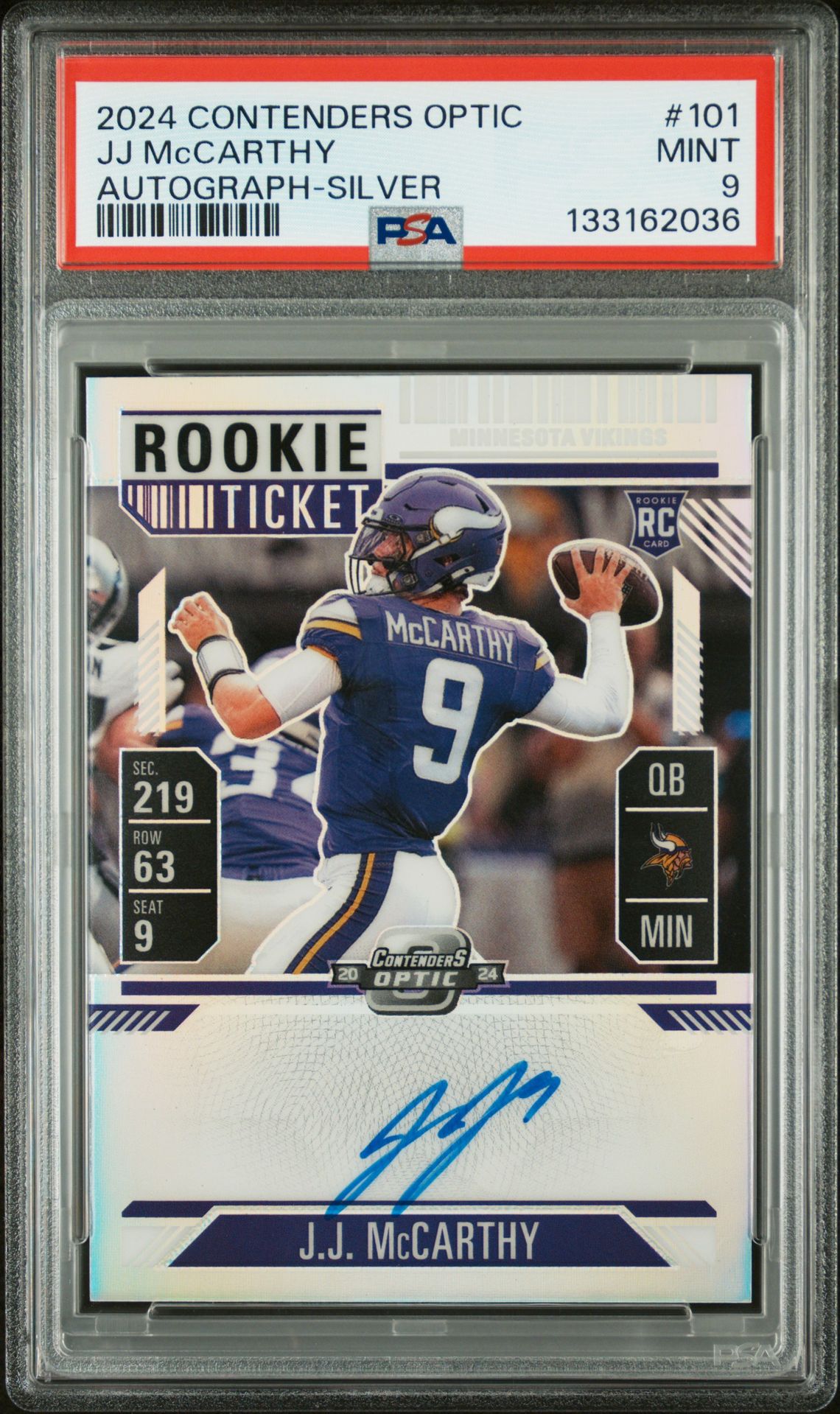 2024 Panini Contenders Optic Jj Mccarthy #101 (Autograph-Silver) Mint 9 front