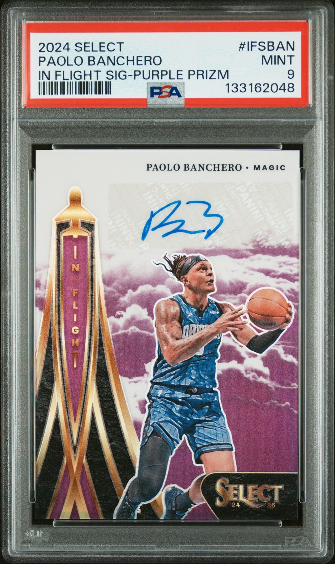 2024 Panini Select In Flight Signatures Paolo Banchero #Ifsban (In Flight Sig-Purple Prizm) Mint 9 front