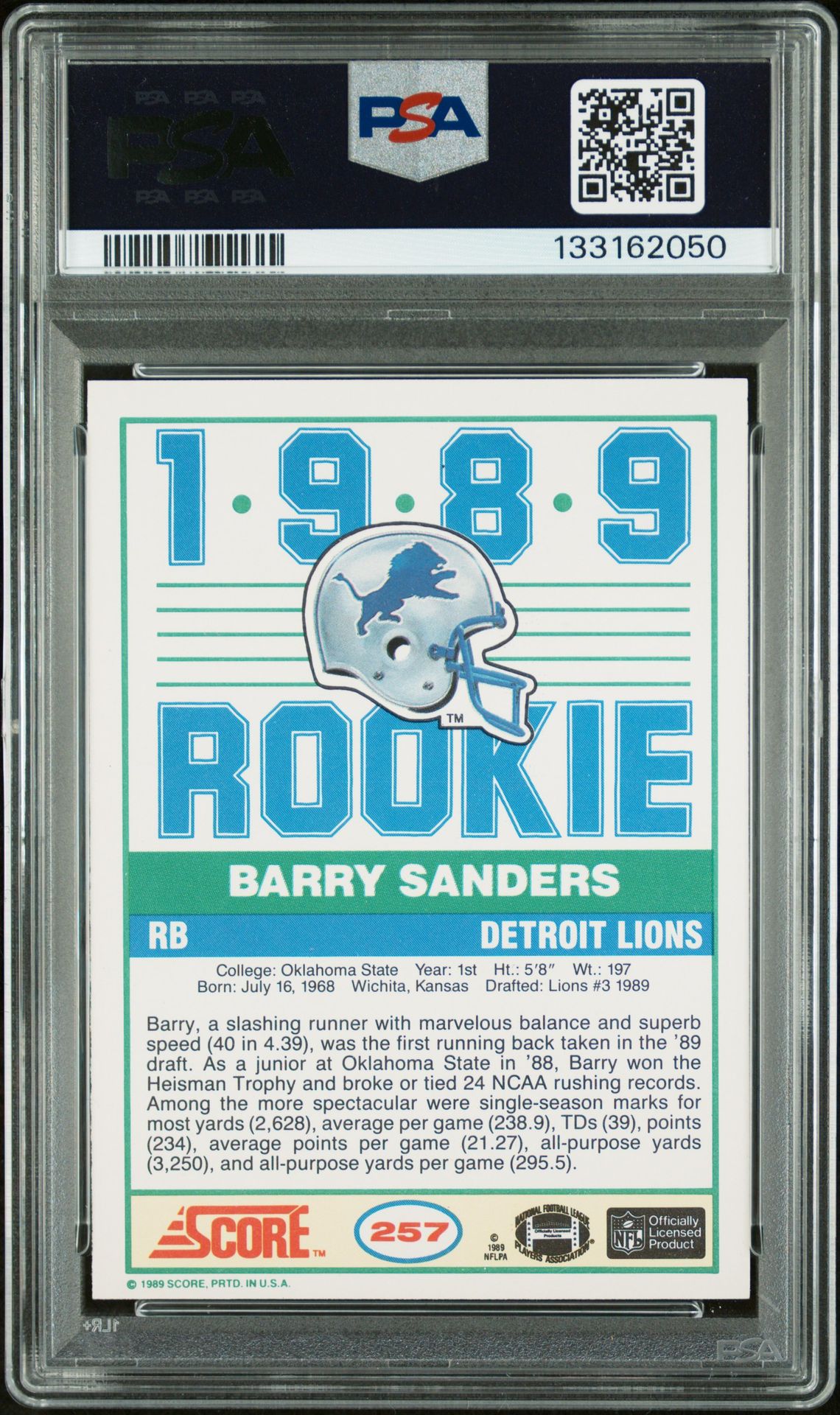 1989 Score Barry Sanders #257 Nm-Mt 8 back